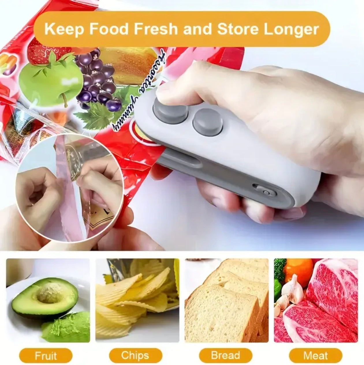 Portable Snack Sealer, Manual Plastic Bag Sealer, USB Charging, Can Be Rechargeable with 150mAh Lithium Battery, Small Kitchen Catering Food Service Equipment…