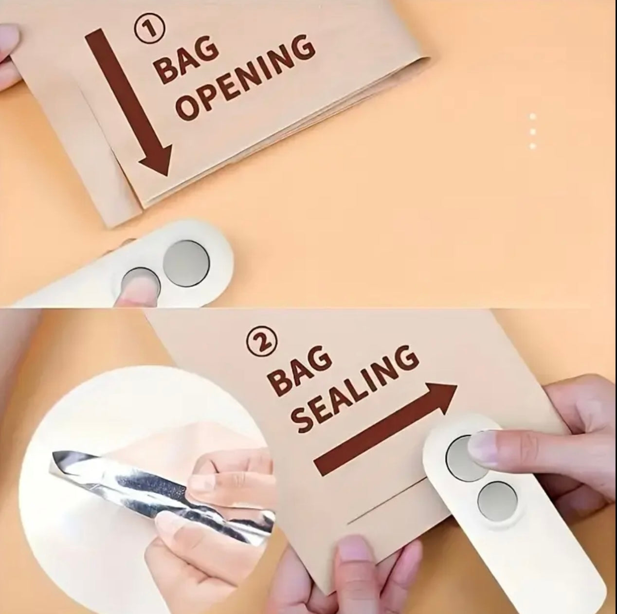 Portable Snack Sealer, Manual Plastic Bag Sealer, USB Charging, Can Be Rechargeable with 150mAh Lithium Battery, Small Kitchen Catering Food Service Equipment…