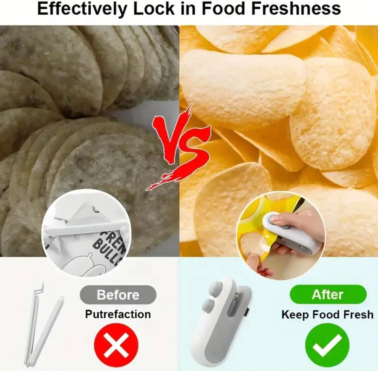 Portable Snack Sealer, Manual Plastic Bag Sealer, USB Charging, Can Be Rechargeable with 150mAh Lithium Battery, Small Kitchen Catering Food Service Equipment…