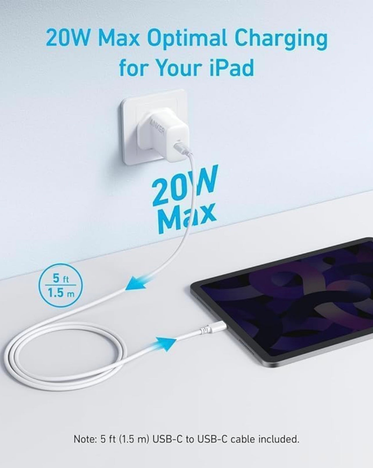 Anker 20W Mobile Charger with USB-C to USB-C Cable I 20W | Power Delivery Fast Charging | USB-CIB2347K21 - White
