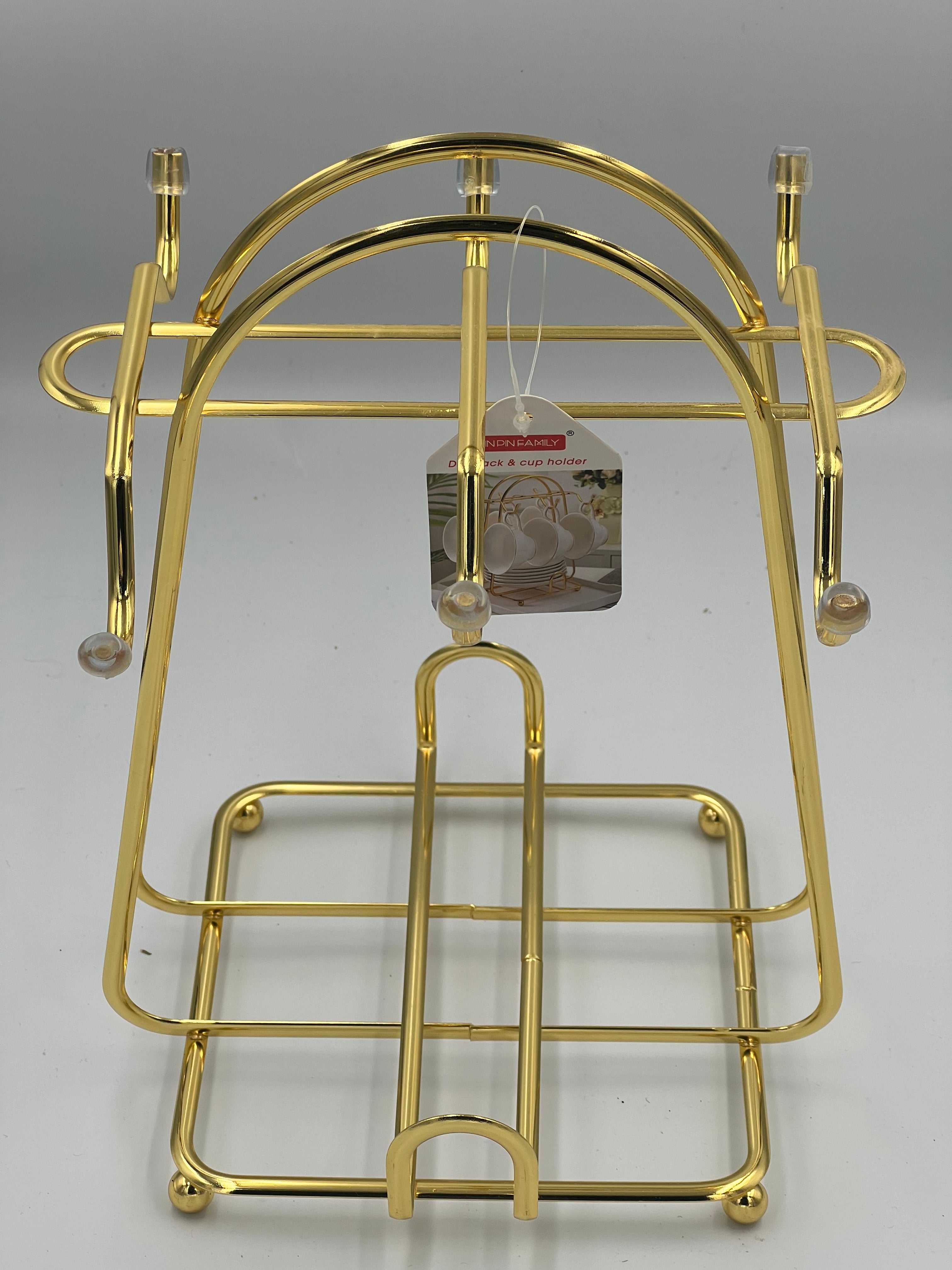 Golden Metal Mug and Cup Holder Stand,Designed With Multiple hooks on the sides,