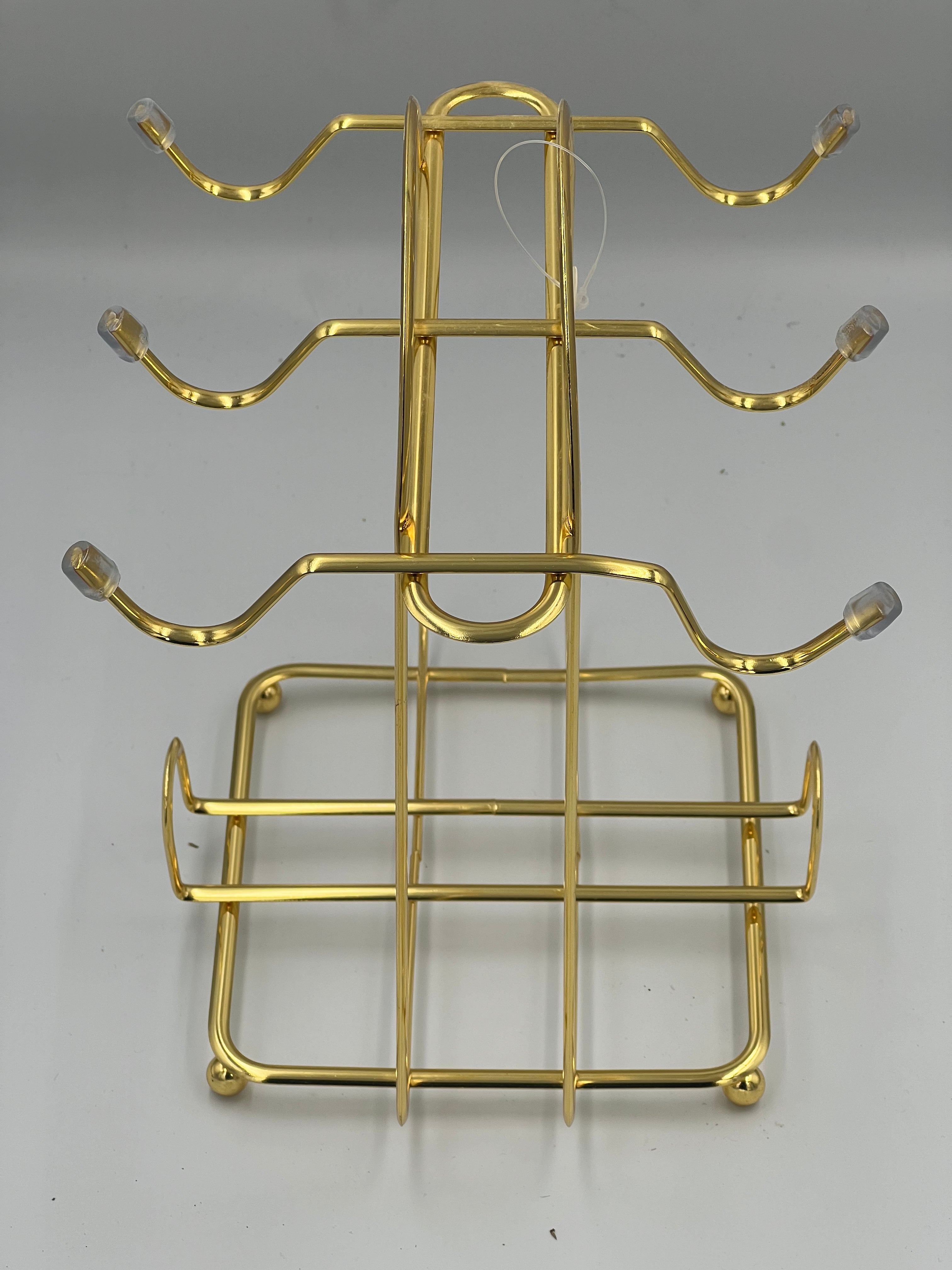 Golden Metal Mug and Cup Holder Stand,Designed With Multiple hooks on the sides,