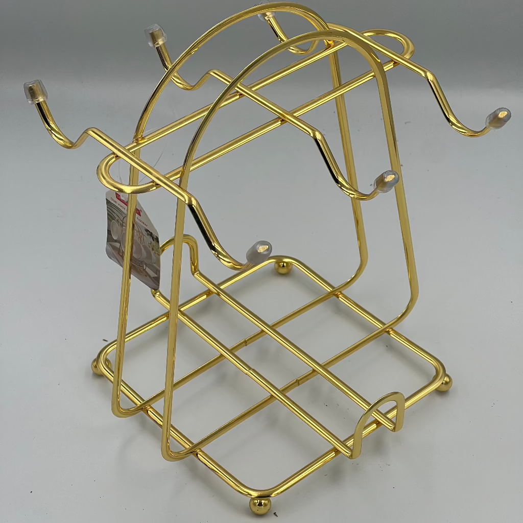 Golden Metal Mug and Cup Holder Stand,Designed With Multiple hooks on the sides,