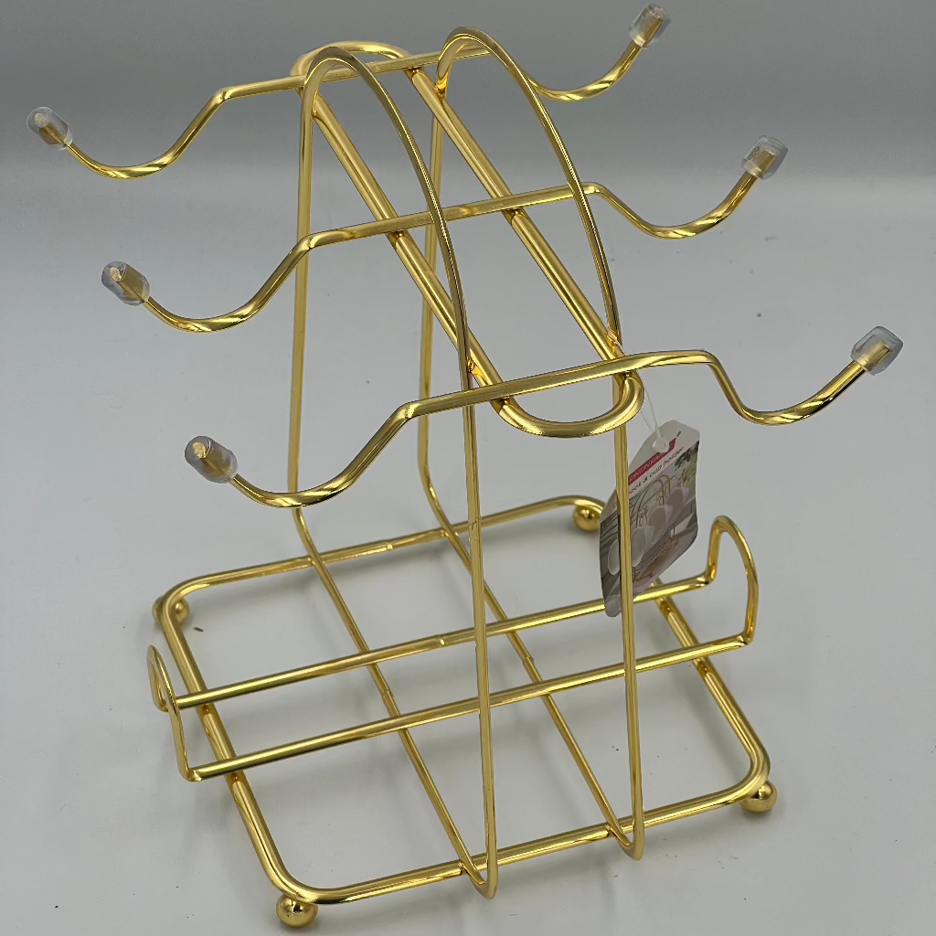 Golden Metal Mug and Cup Holder Stand,Designed With Multiple hooks on the sides,