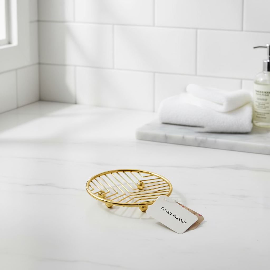 Elegant Golden Metal Soap Dish with Drainage – Decorative Bathroom & Kitchen Holder