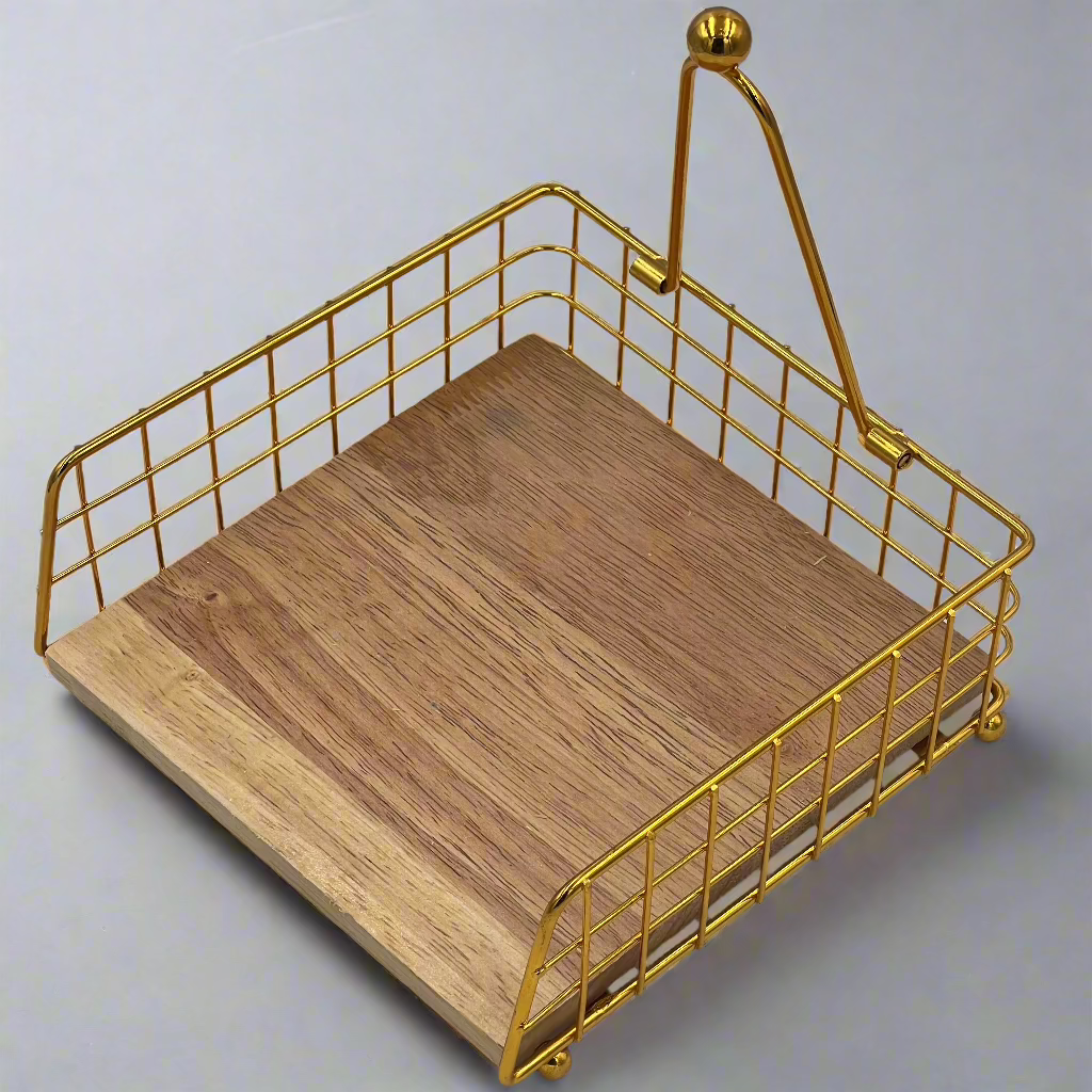 Elegant Golden & Wooden Napkin Holder - Modern Metal and Wood Design, Perfect for Living Room, Kitchen, or Bar Decor, Stylish Tabletop Accessory, Bar Decor Accessory, Napkin Holder for Table..