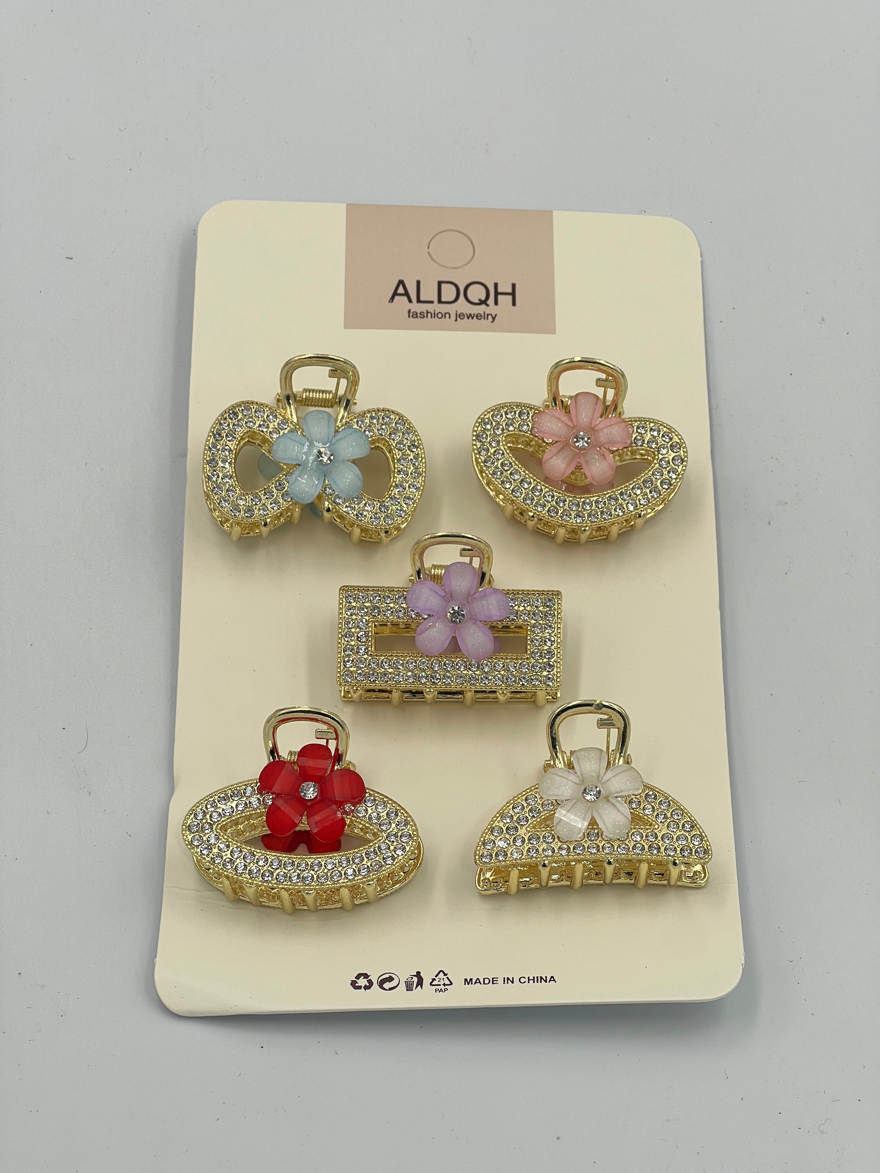 5 pcs Alloy Hair Clips – Heart & Infinity Designs with Sparkling Crystals