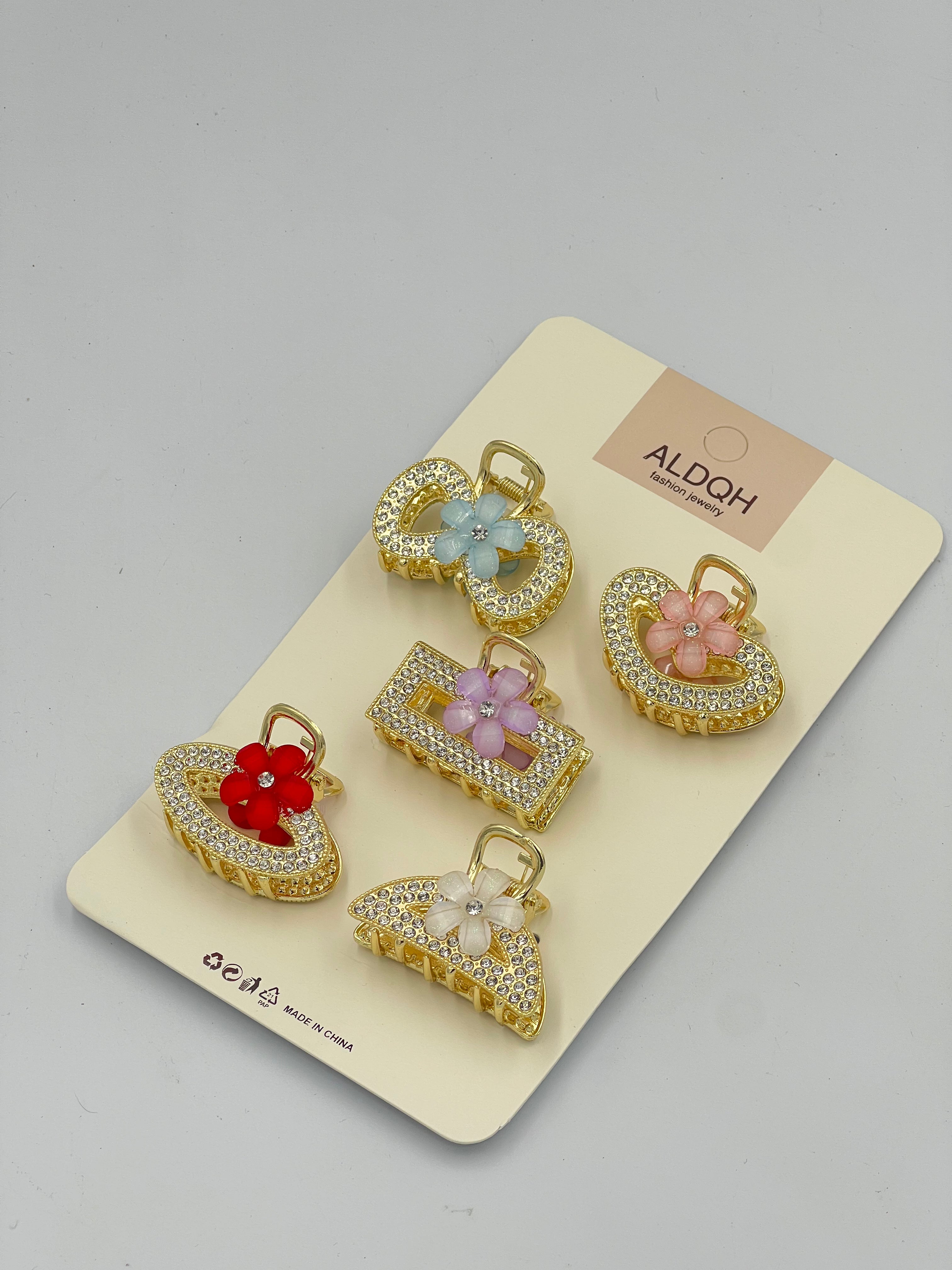 5 pcs Alloy Hair Clips – Heart & Infinity Designs with Sparkling Crystals