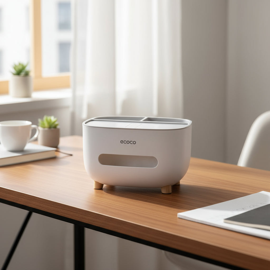 Ecoco Desktop Tissue Box Office Living Room High-end Light Luxury Tissue Box Multi-functional Storage Box Tissue Box Holder