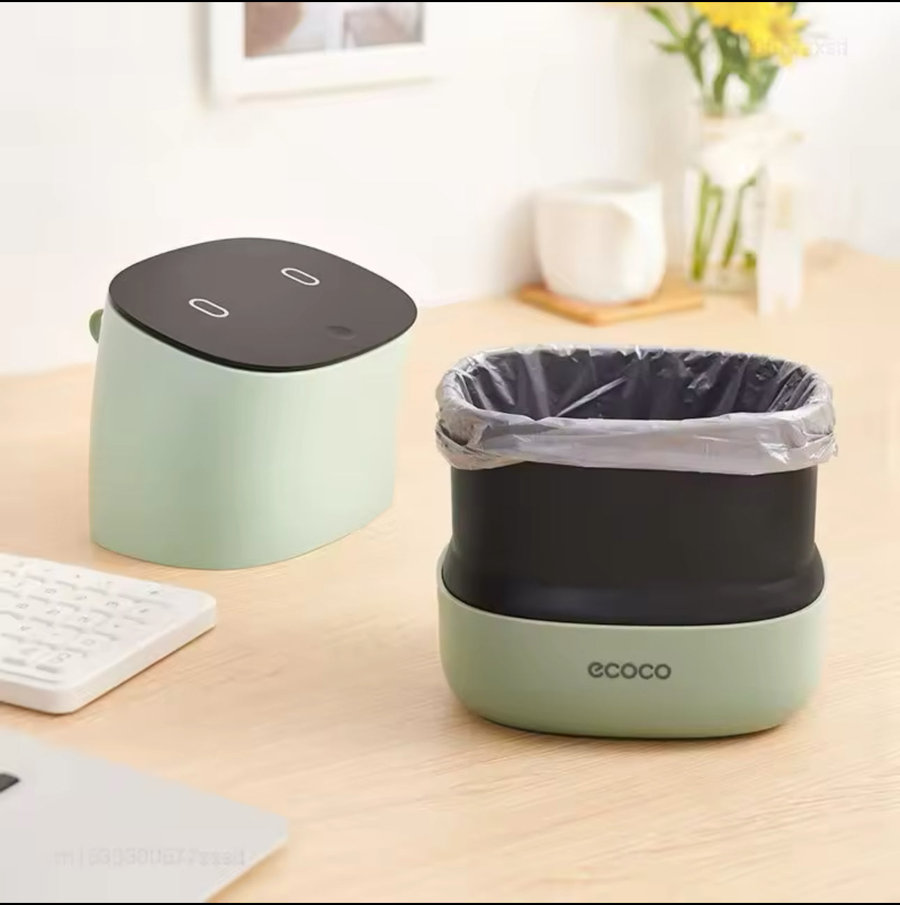 ECOCO Desktop Trash Household Small Trash Van Mini Home Office Covered Press Type Trash Office Supply Sundries Barrel Box|dustbin