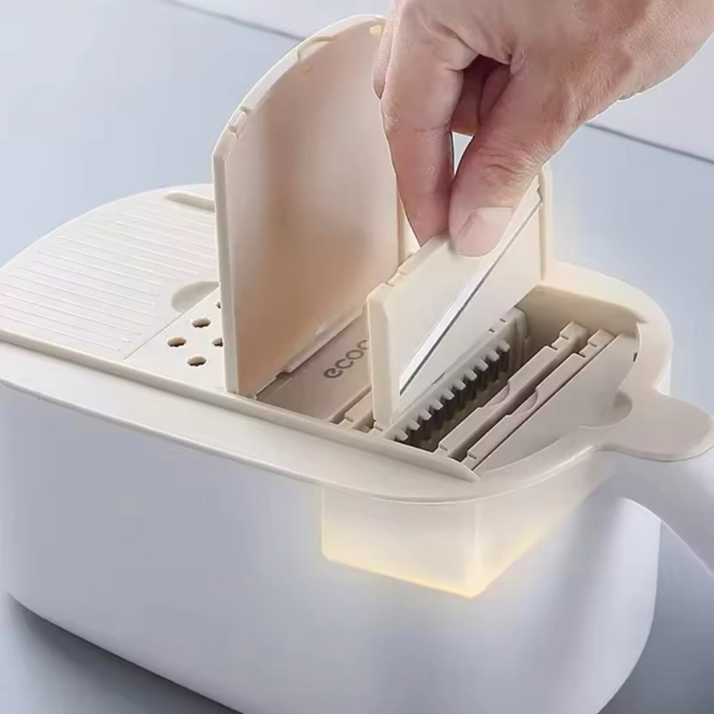 قطاعة خضروات المطبخ متعددة الوظائف من إيكوكو - قطاعة البطاطس ومقسم السلطة والمبشرة مع سلة تصريف للتخزين