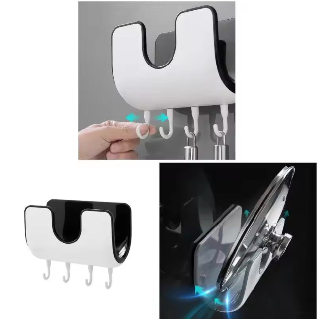Ecoco Waterproof Punch-free Wall-mounted Pot Lid Rack With Four Hooks For Kitchen