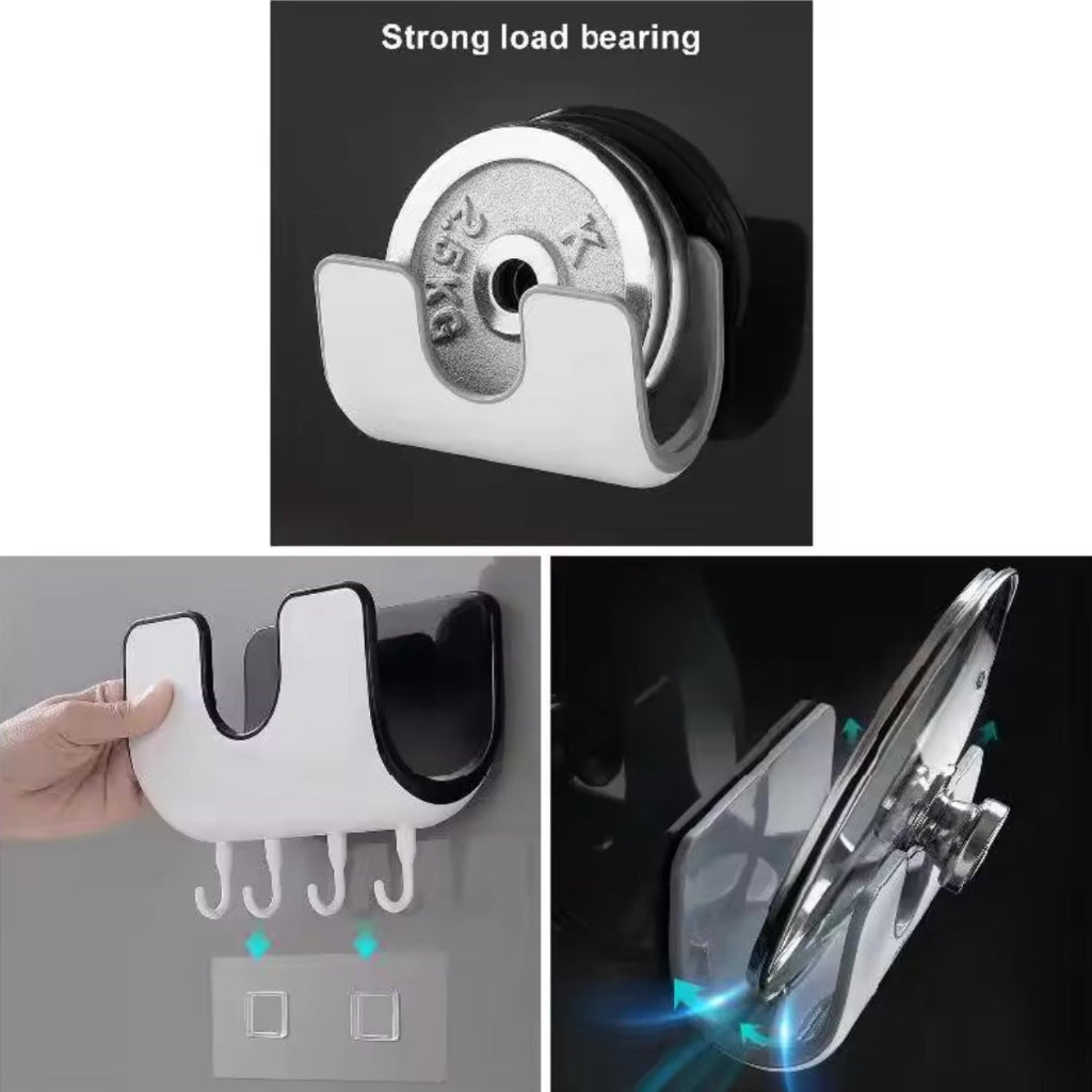 Ecoco Waterproof Punch-free Wall-mounted Pot Lid Rack With Four Hooks For Kitchen