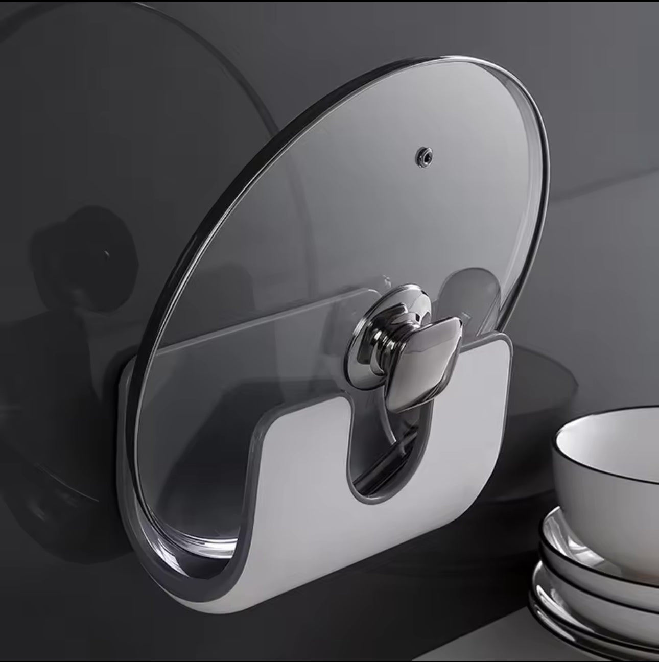 Waterproof Punch-free Wall-mounted Pot Lid Rack With Four Hooks For Kitchen