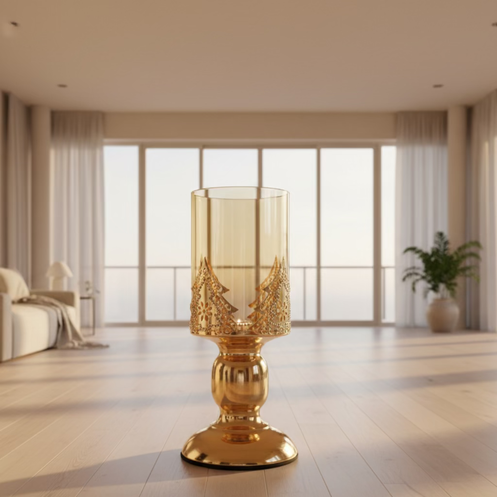Romantic Golden Metal Windproof Candle Holder – Tabletop Decor