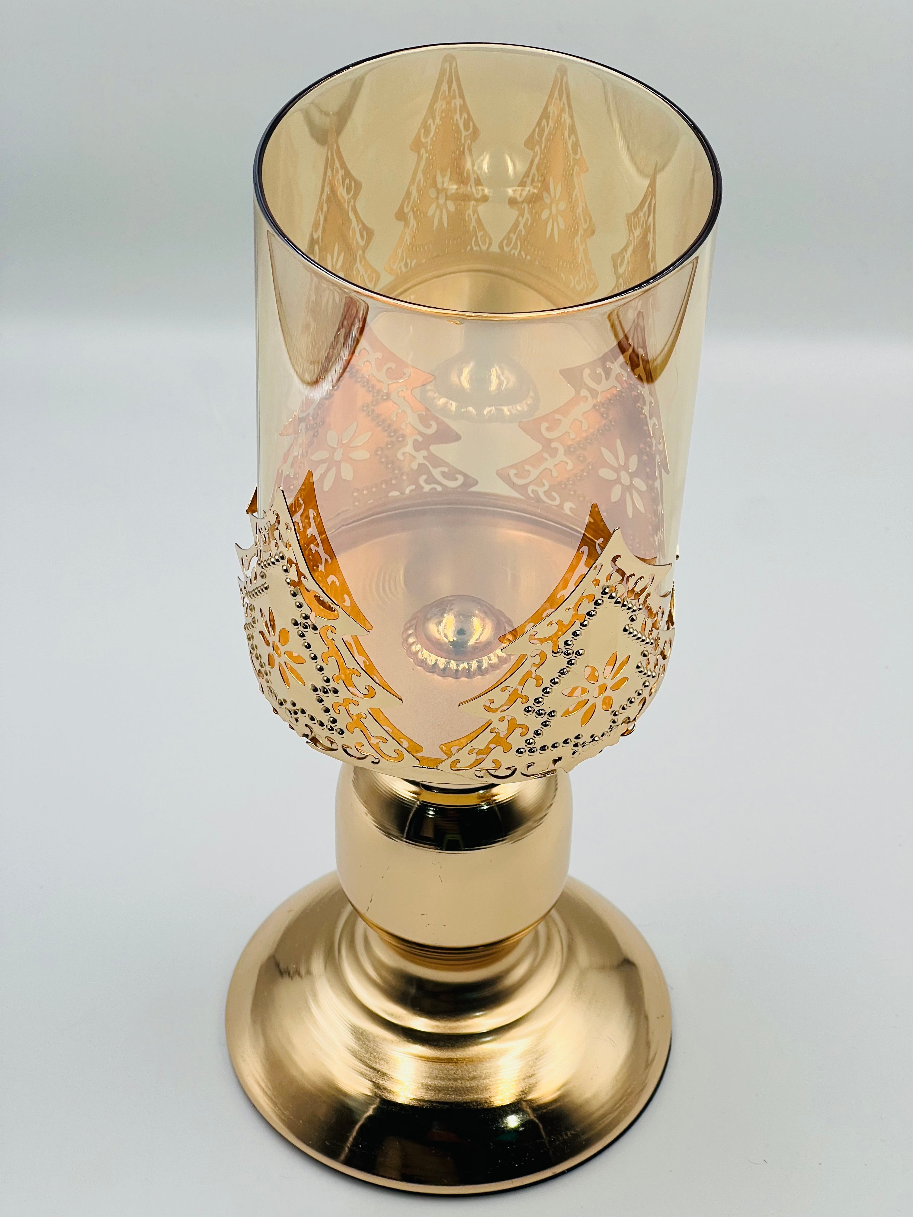 Romantic Golden Metal Windproof Candle Holder with Glass Enclosure & Ornate Floral Base - American Rustic Tabletop Decor for Christmas,Valentine's Day, Candle Holder Decor