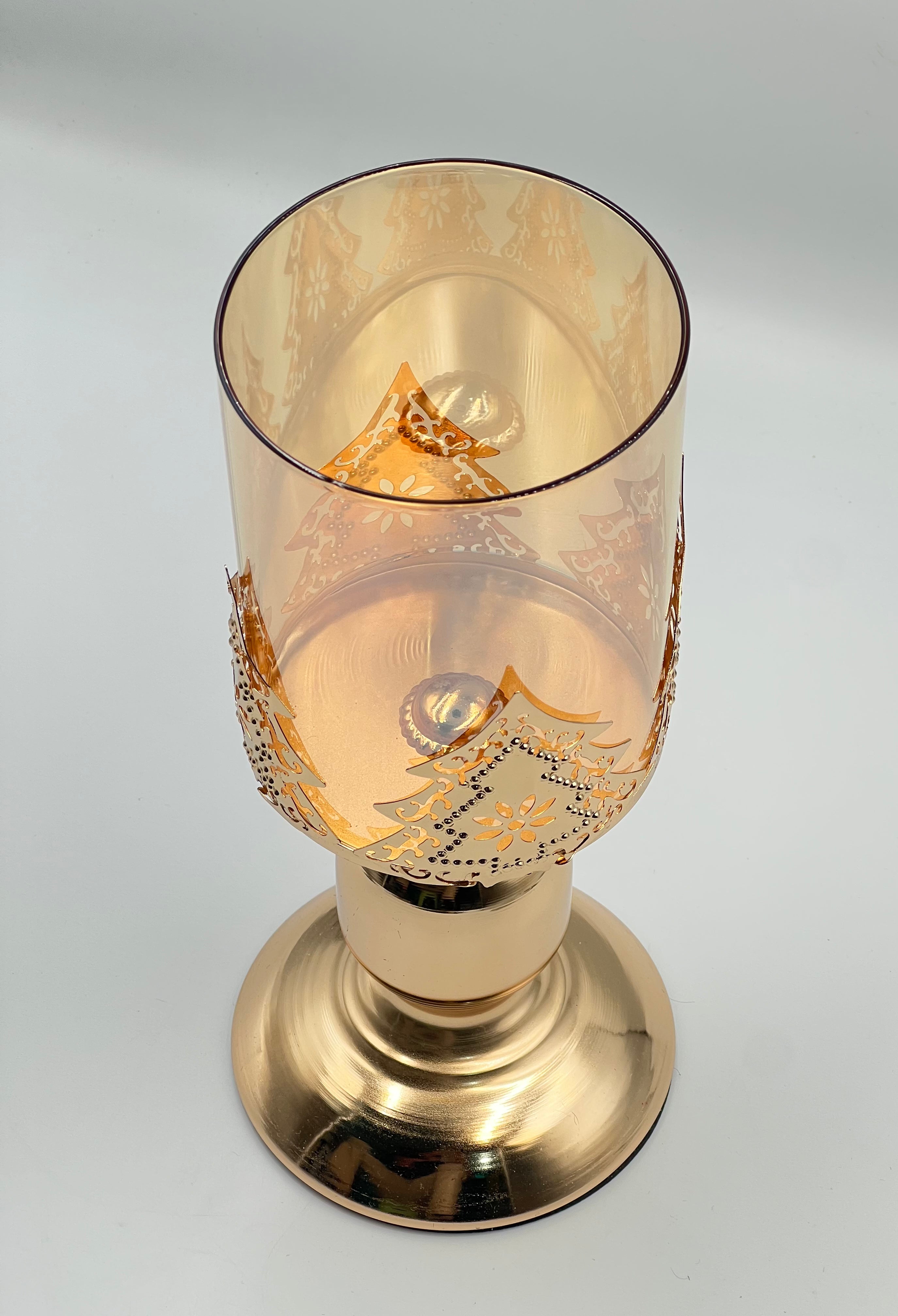 Romantic Golden Metal Windproof Candle Holder with Glass Enclosure & Ornate Floral Base - American Rustic Tabletop Decor for Christmas,Valentine's Day, Candle Holder Decor