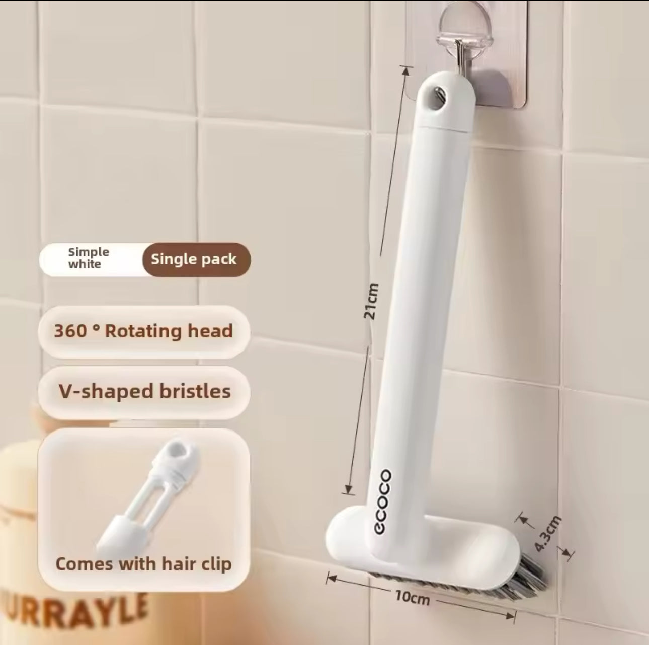2IN 1 Crevice Cleaning Brush Rotatable with Small Clip Corner Brushes Hanging Storage Multi-Functional Long Handle Brush