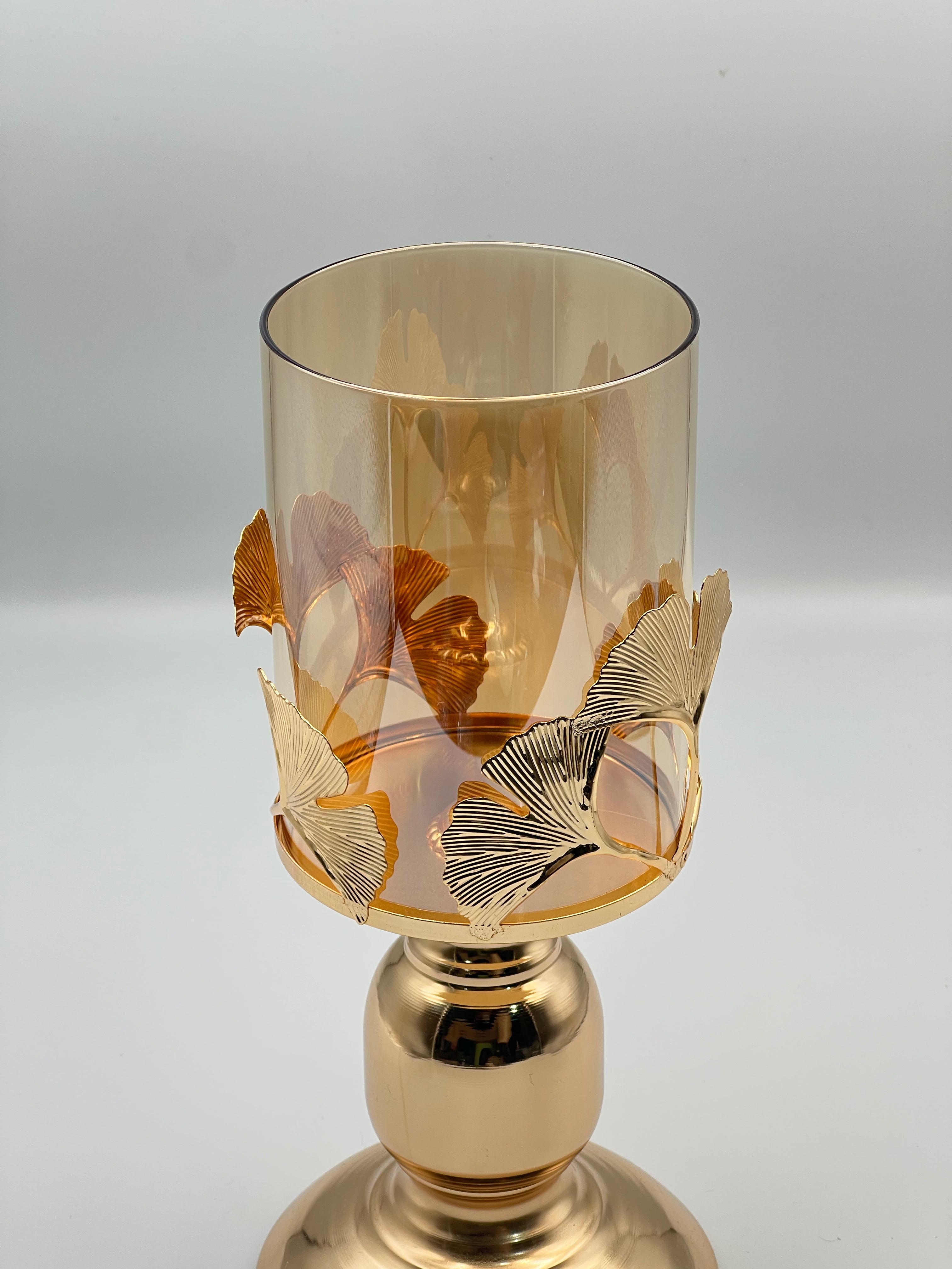 Romantic Golden Metal Windproof Candle Holder with Glass Enclosure & Ornate Floral Base - American Rustic Tabletop Decor for Christmas,Valentine's Day, Candle Holder Decor