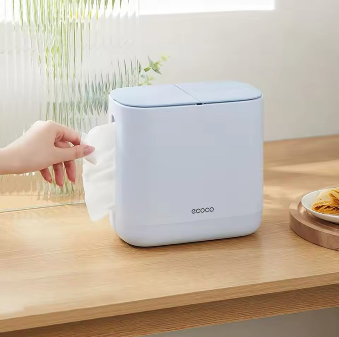 Portable Plastic Tissue Box Large Capacity Dustproof Tissue Storage Box Space Saving Anti-slip Desktop Trash Can for Home