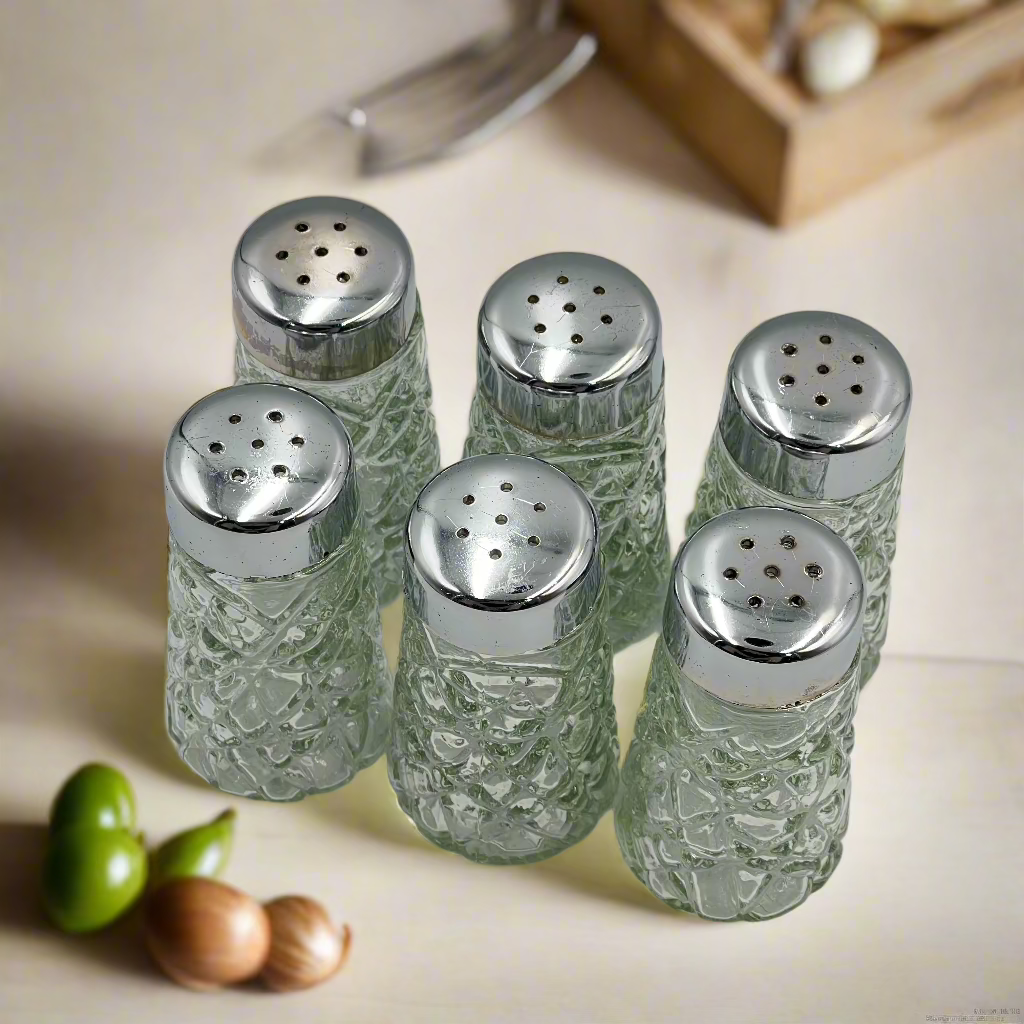 6pcs Glass Salt and Pepper Shakers Set, Vintage Spice Bottles Suitable for Dining Table, Kitchen, and Restaurant