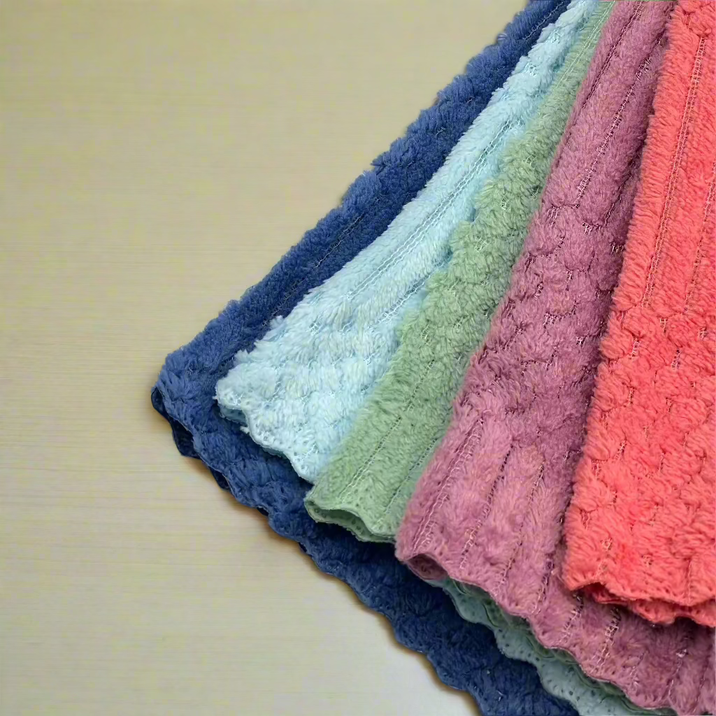 5 pcs Set Highly Absorbent Coral Cleaning Cloths - Machine Washable, Quick-Drying, And Versatile Reusable Scouring Towels Ideal for Kitchen Cleaning.
