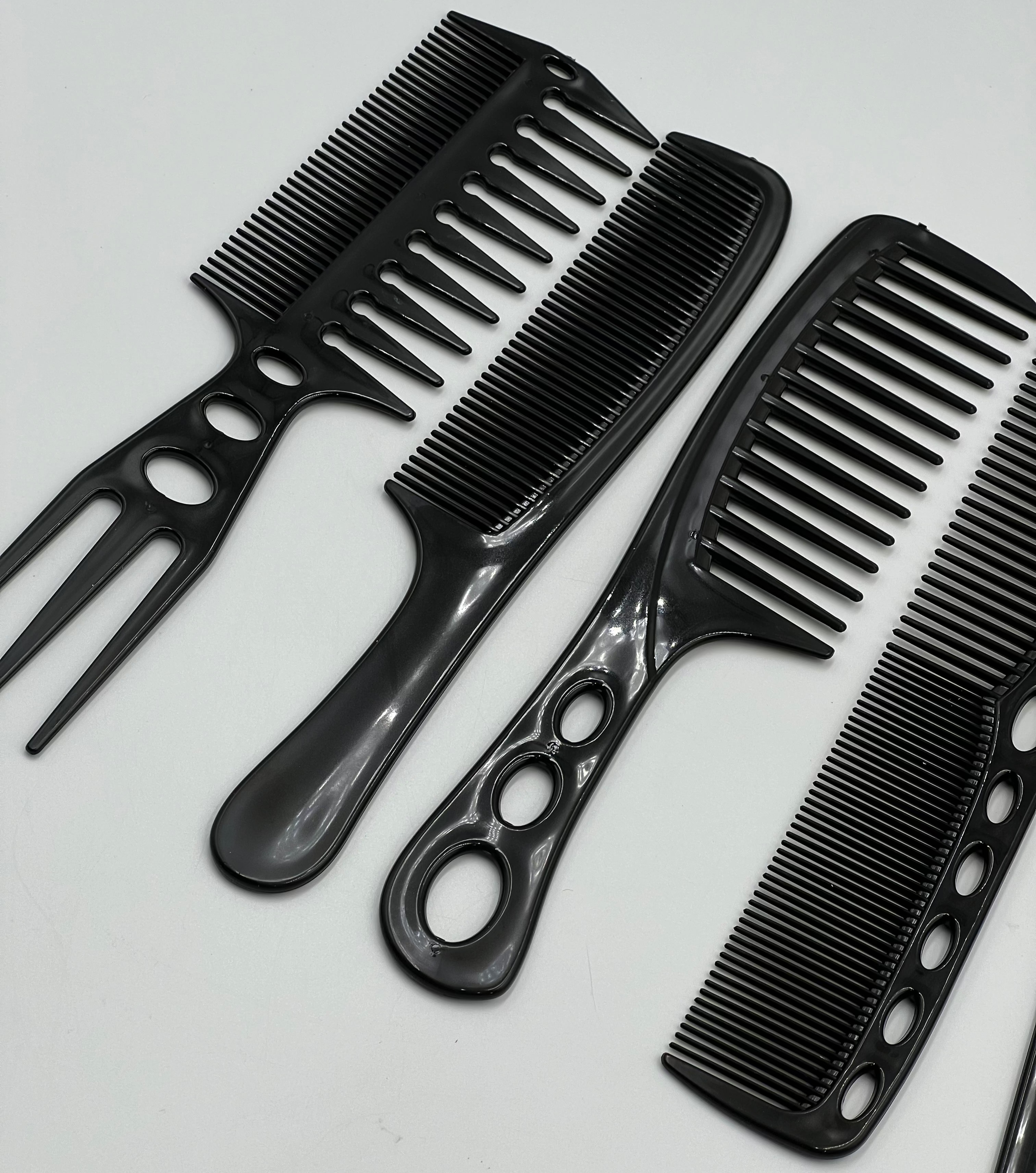 6pcs Professional Hair Comb Set for Men and Women - Black, Includes Mouse Tail Comb, Wide Tooth Comb, and African Insert Comb
