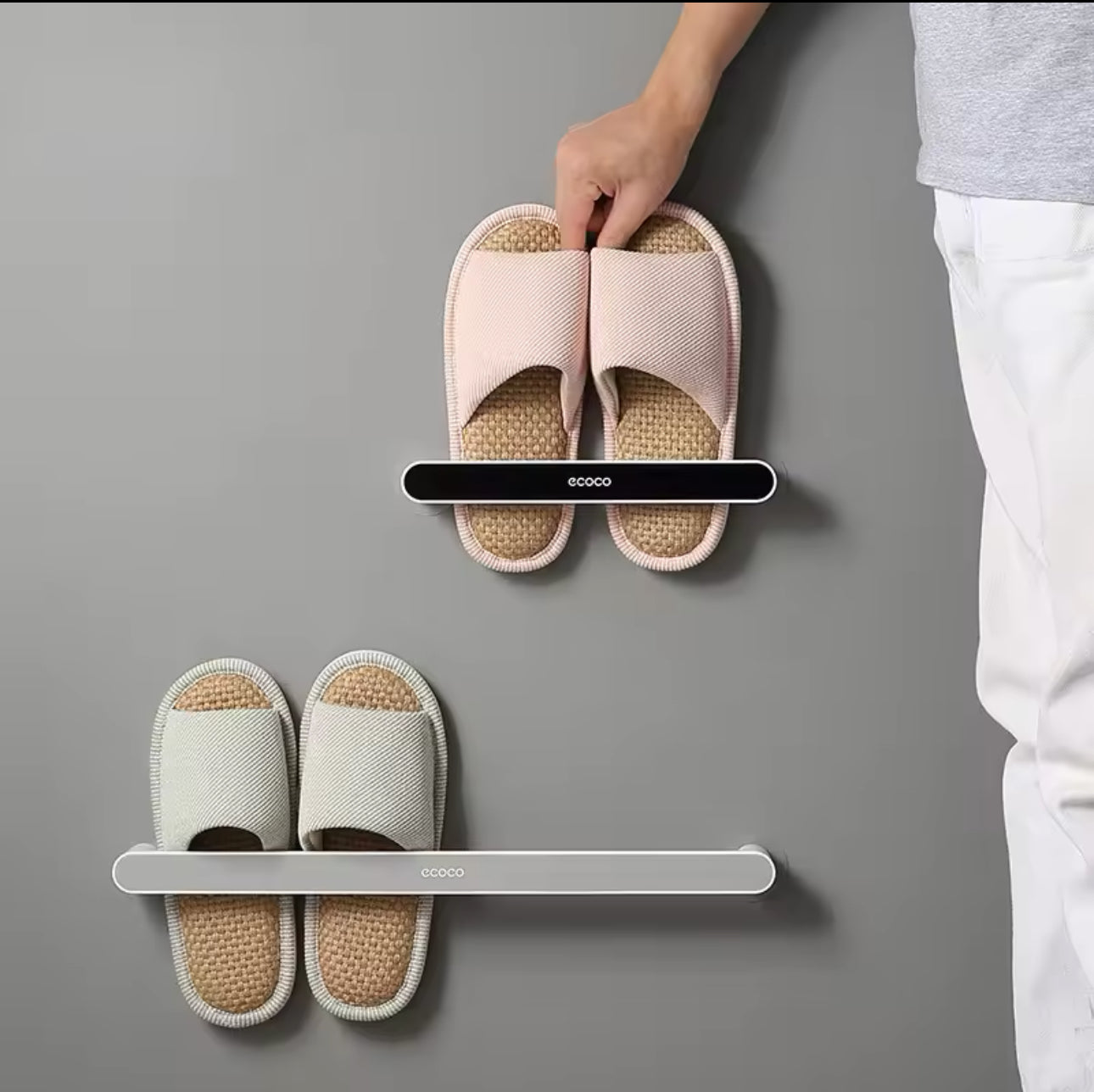 Ecoco Slipper Rack Bathroom Wall-mounted Slipper Organizer and Towels Rack Organiser Punch Free Home Towel Cabinet Toilet Bar Towel Shelf Closet Bathroom Accessories