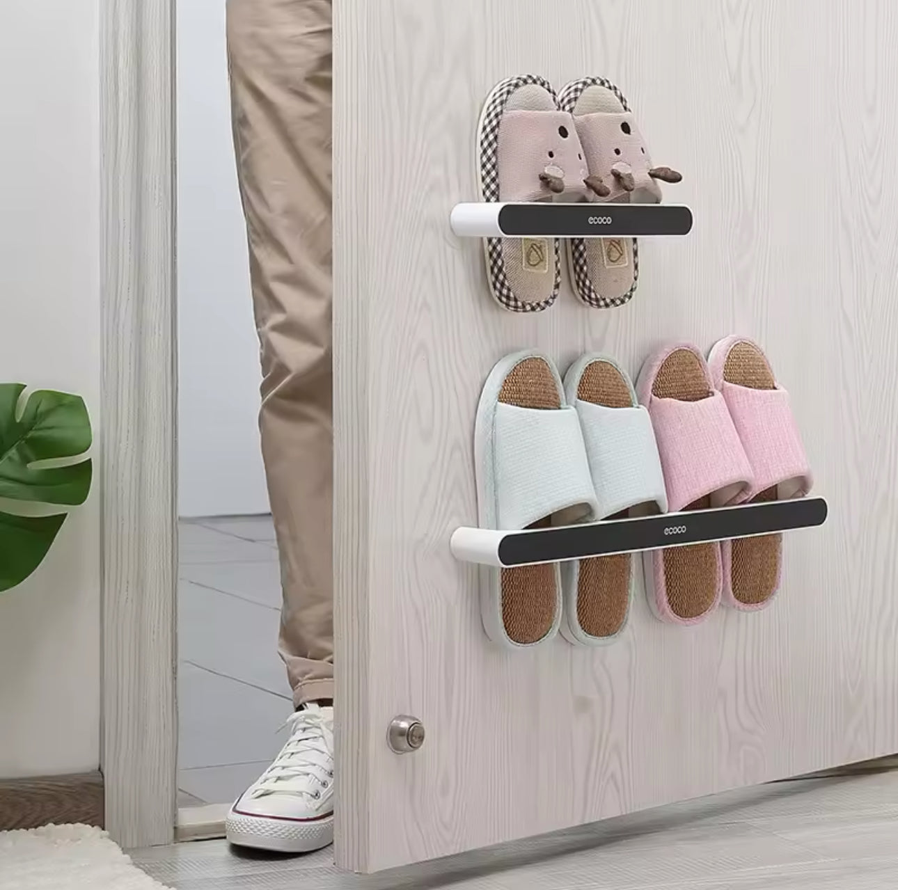 Ecoco Slipper Rack Bathroom Wall-mounted Slipper Organizer and Towels Rack Organiser Punch Free Home Towel Cabinet Toilet Bar Towel Shelf Closet Bathroom Accessories