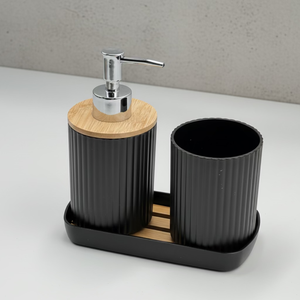 1 set of 3pcs bathroom toiletry set including a lotion bottle holder, toothbrush cup and tray