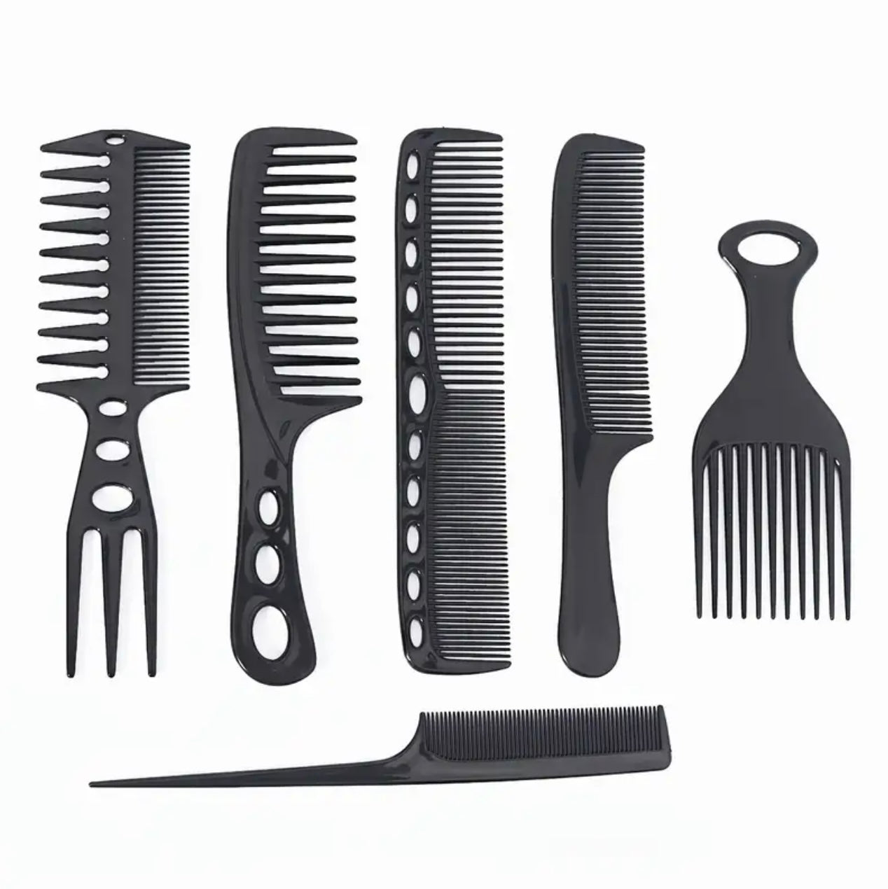 6pcs Professional Hair Comb Set for Men and Women - Black, Includes Mouse Tail Comb, Wide Tooth Comb, and African Insert Comb