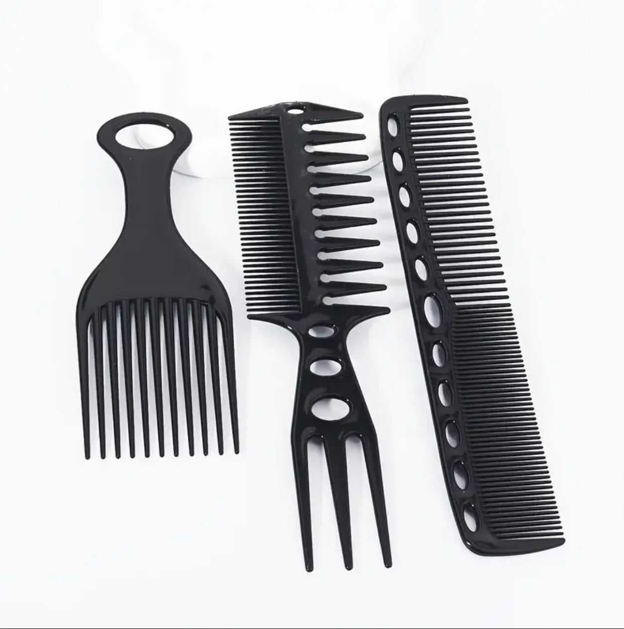 6pcs Professional Hair Comb Set for Men and Women - Black, Includes Mouse Tail Comb, Wide Tooth Comb, and African Insert Comb