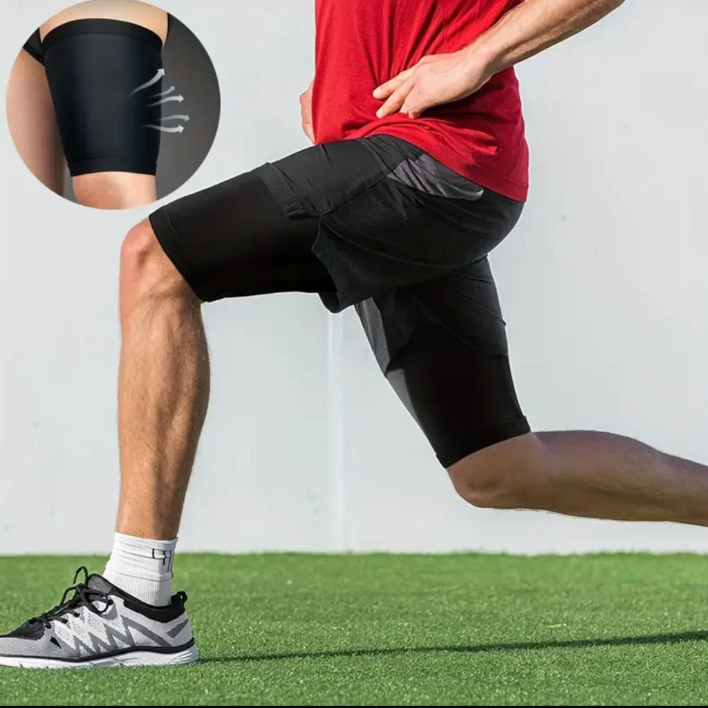 Thigh Band - Adjustable Snap Closure Compression Leg Sleeve for Workout & Fitness, All-Season Sweat-Wicking Support to Reduce & Tone Legs, Sleek Design, Smooth Fabric, Elasticity Enhancement