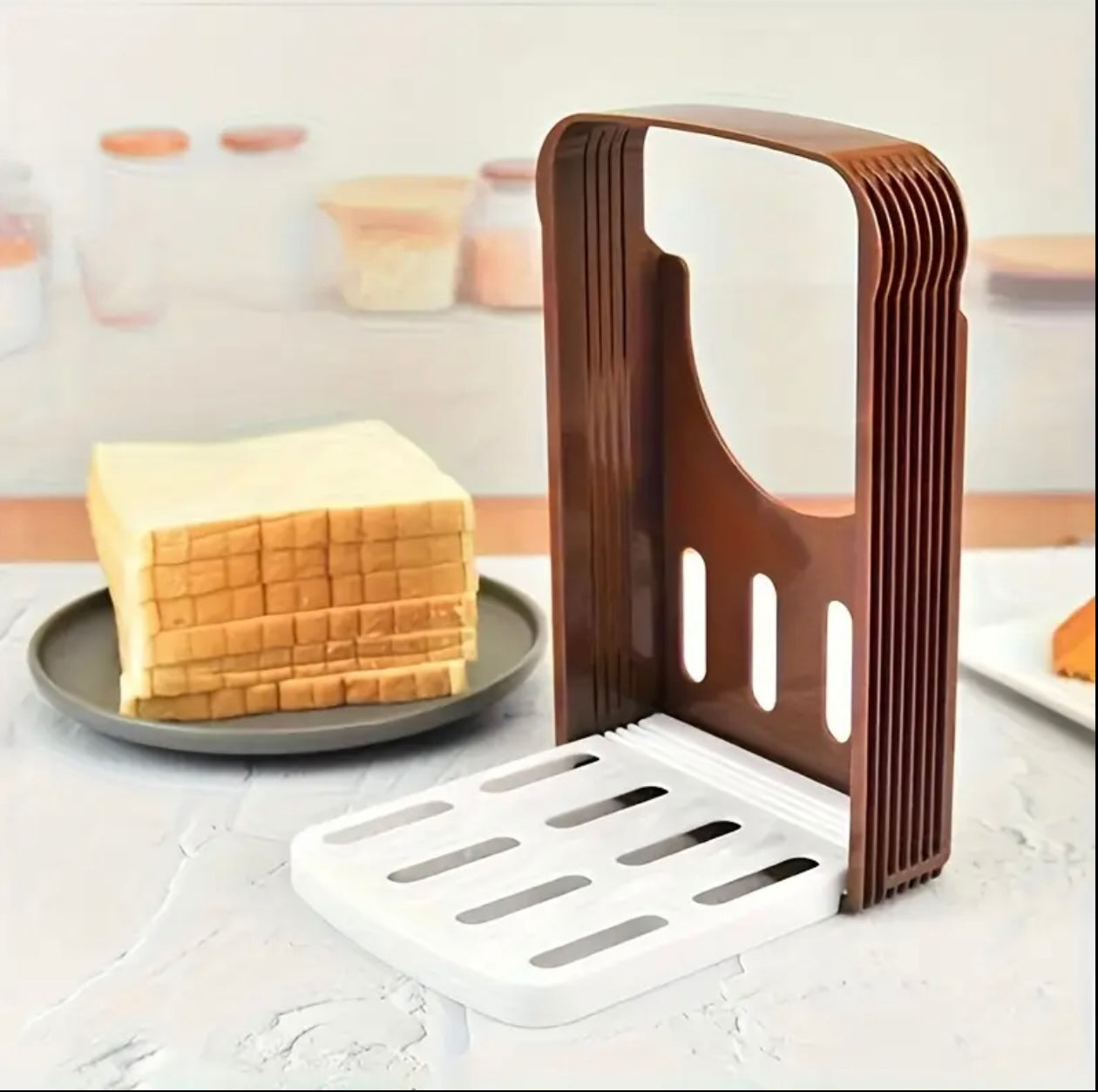 Adjustable Plastic Bread Slicer Guide – Toast Cutter Stand for Even Slices
