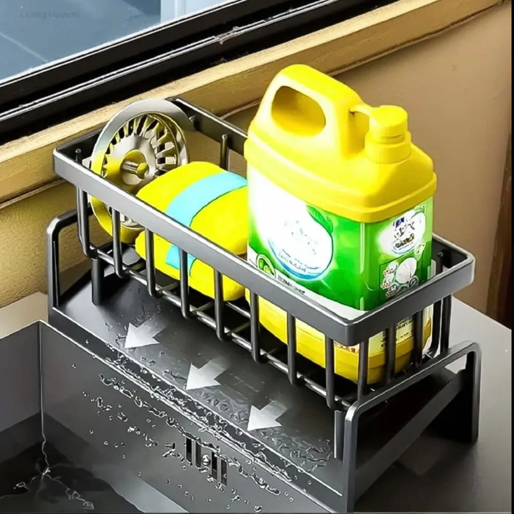 1pc Multifunctional Countertop Sink Sponge - Durable Metal Kitchen Storage Organizer with Sponge Holder, Dish Rack & Bottle Shelf, Space-Saving Design for Modern Kitchens, Dish Drying Rack for Kitchen Counter
