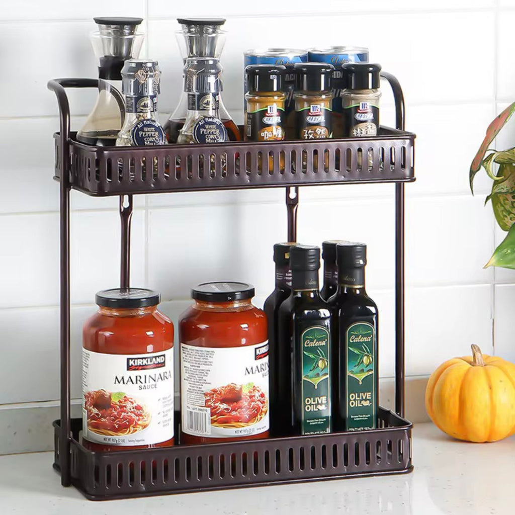 2 Tiers Shower Basket Shelf Wall Mounted Detachable Bathroom Rack Kitchen Spice Basket