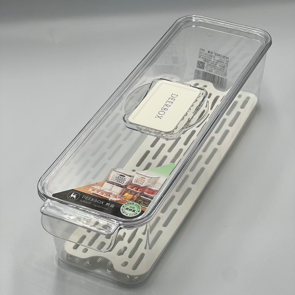 Acrylic Rectangle Food Storage box Tightly Sealed Plastic Lid With Drainage Plate And High Quality Material Practical For Kitchen - Transparent White
