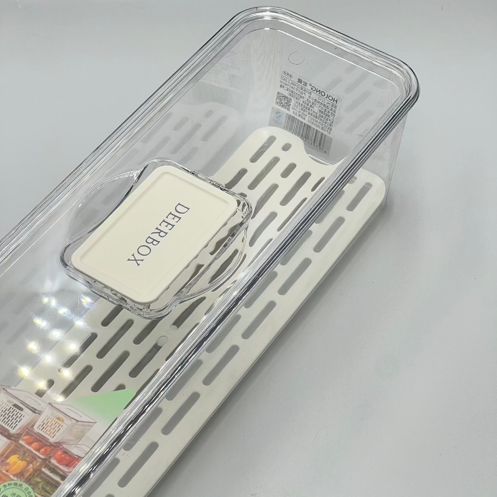 Acrylic Rectangle Food Storage box Tightly Sealed Plastic Lid With Drainage Plate And High Quality Material Practical For Kitchen - Transparent White