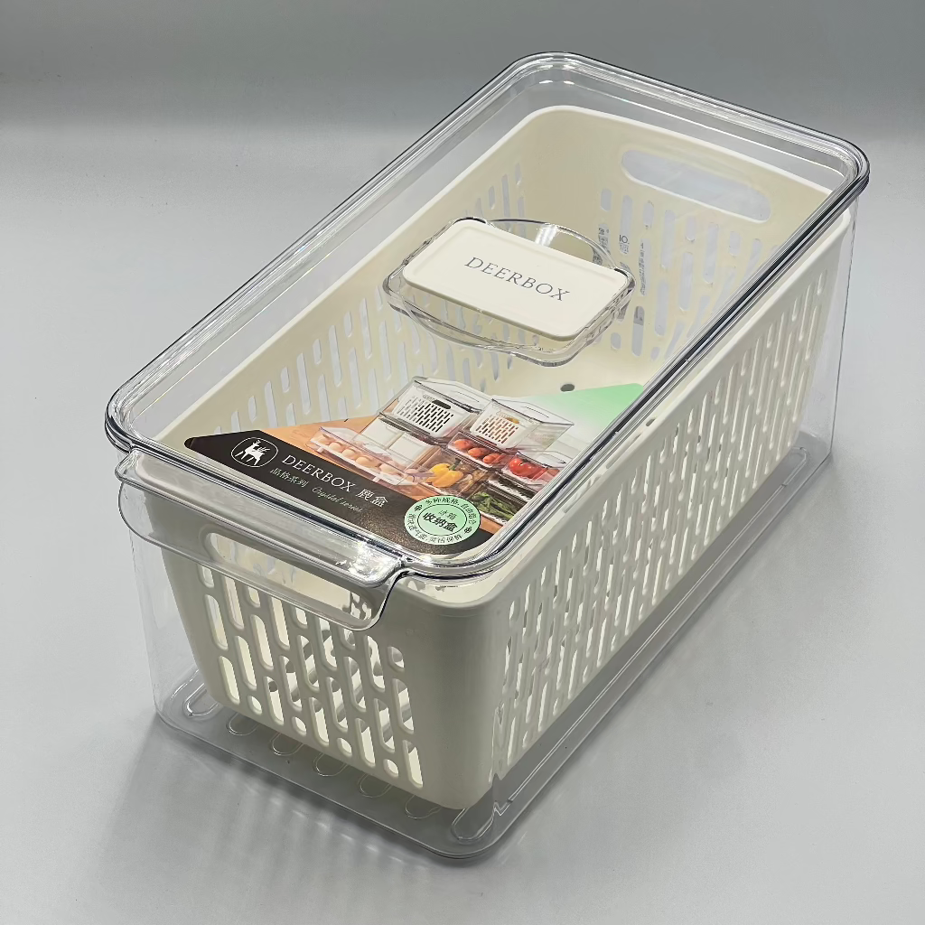 Acrylic Food Storage box Tightly Sealed Plastic Lid With Drainage Plate And High Quality Material Practical For Kitchen - Transparent White