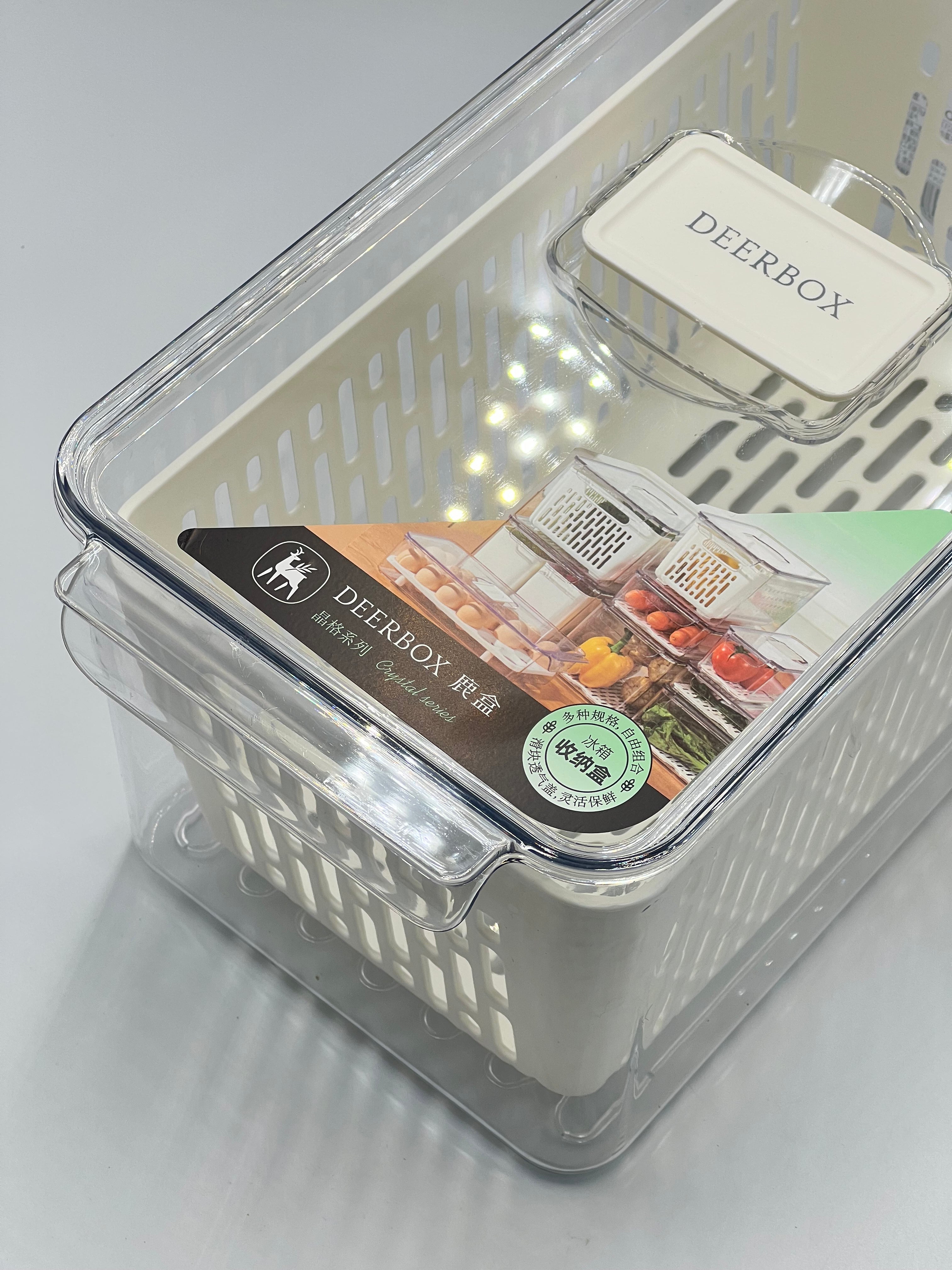 Acrylic Food Storage box Tightly Sealed Plastic Lid With Drainage Plate And High Quality Material Practical For Kitchen - Transparent White
