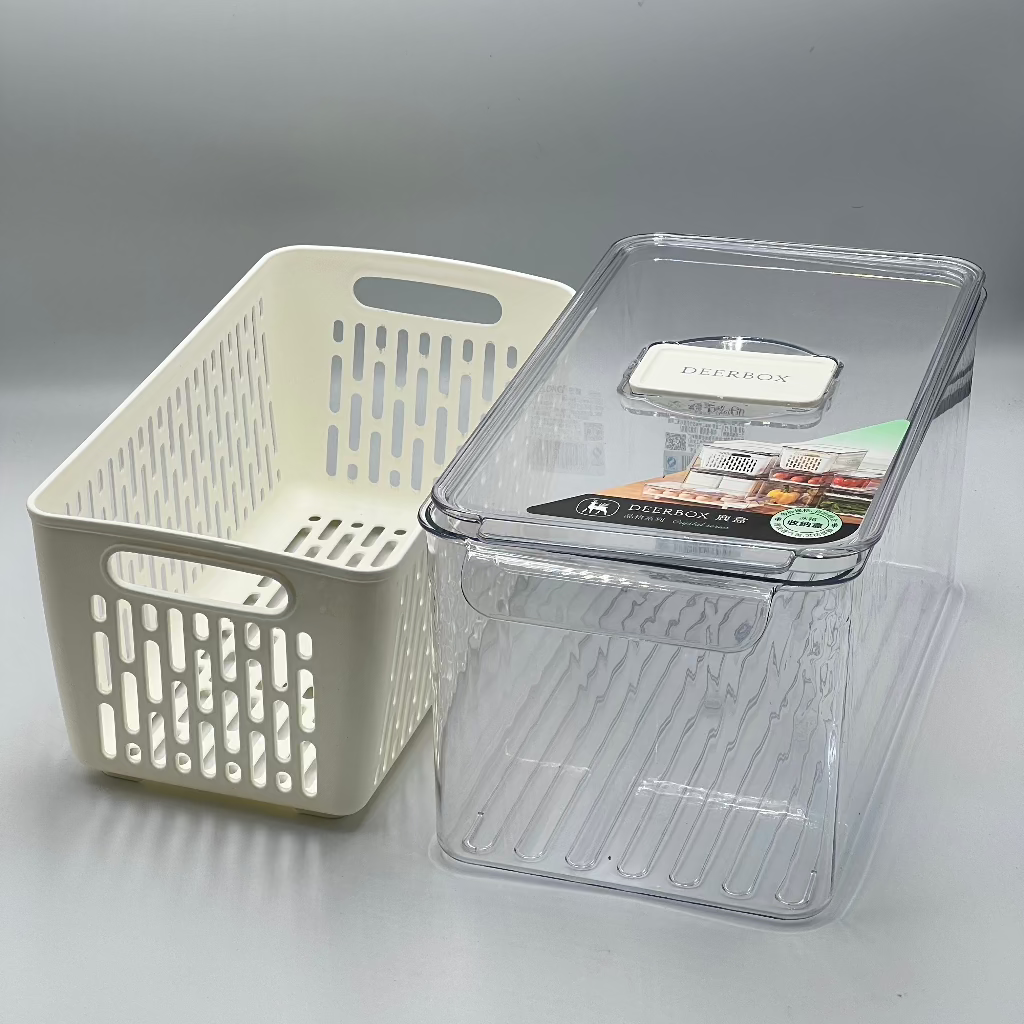 Acrylic Food Storage box Tightly Sealed Plastic Lid With Drainage Plate And High Quality Material Practical For Kitchen - Transparent White