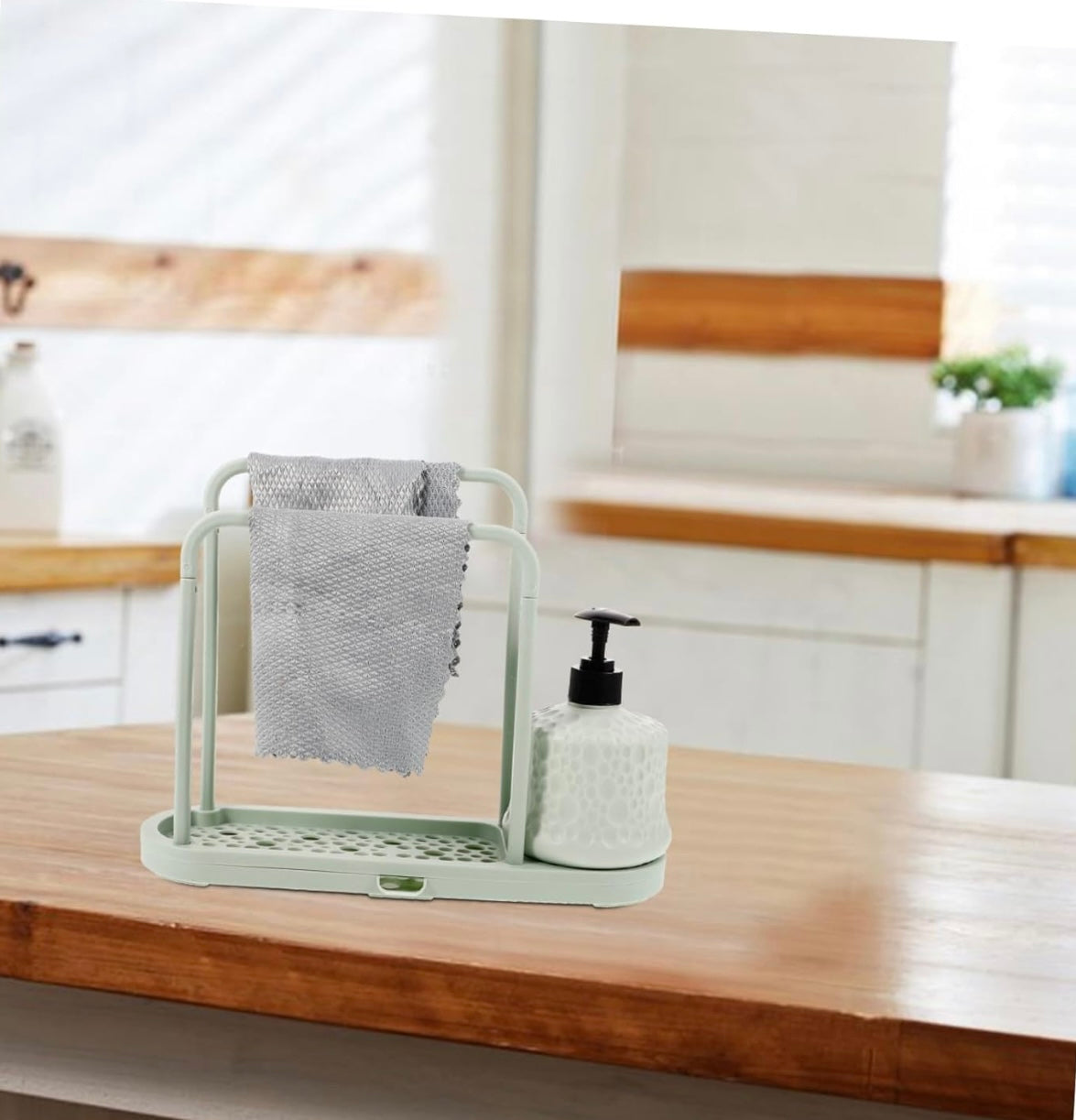 Kitchen Drainer Multi-use Dishcloth Holder Dish Cloth Rack Draining Sponge Rack Kitchen Sponge Rack Rag Storage Rack Rag Holder Kitchen Gadgets Dishcloth Holders Sponge Drain Rack, Green&white