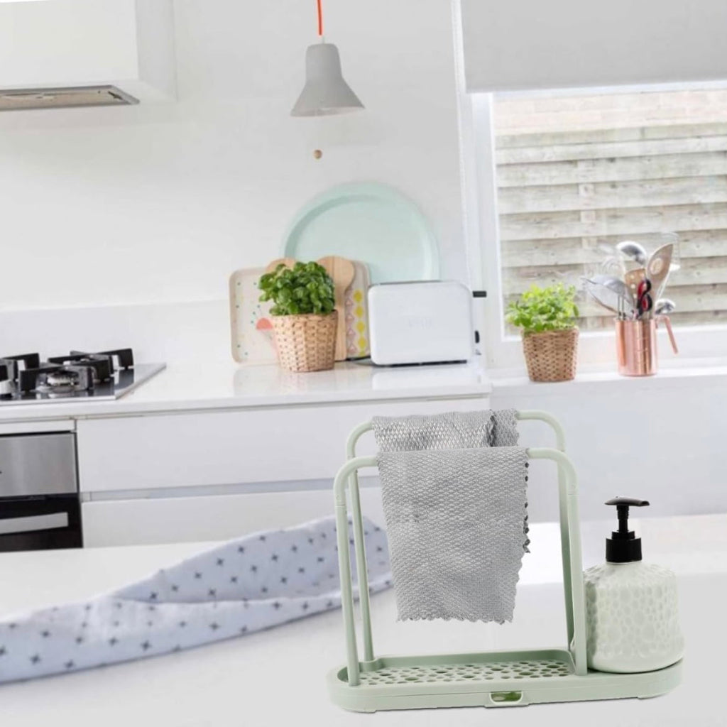 Kitchen Drainer Multi-use Dishcloth Holder Dish Cloth Rack Draining Sponge Rack Kitchen Sponge Rack Rag Storage Rack Rag Holder Kitchen Gadgets Dishcloth Holders Sponge Drain Rack, Green&white