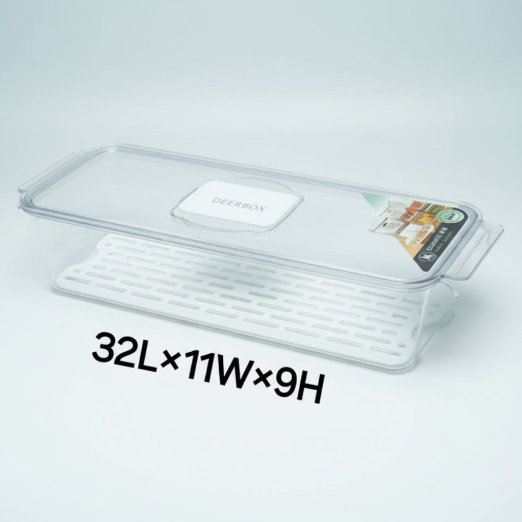 Acrylic Rectangle Food Storage Box – Transparent Kitchen Organizer with Sealed Lid & Drainage Plate