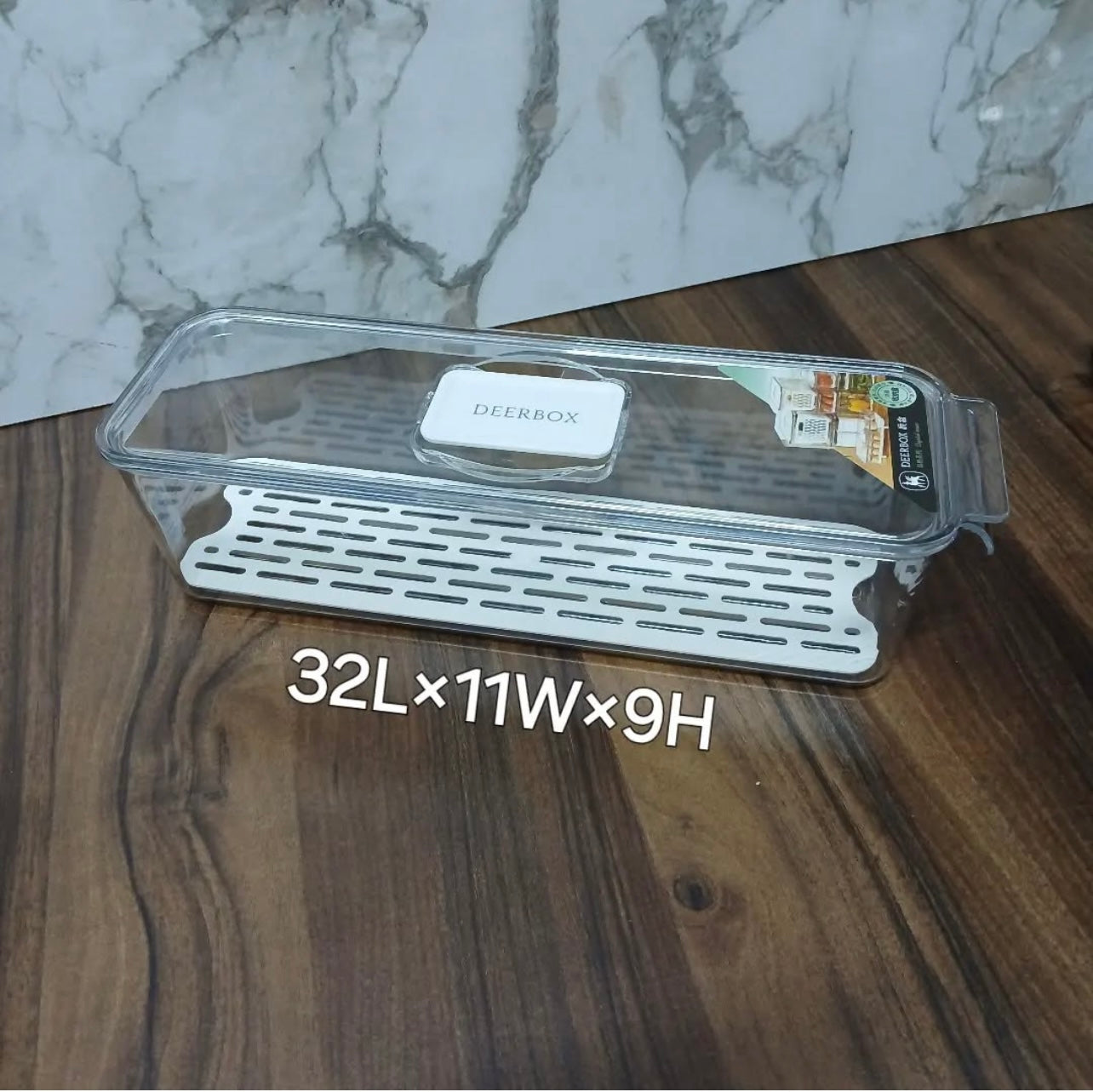 Acrylic Rectangle Food Storage box Tightly Sealed Plastic Lid With Drainage Plate And High Quality Material Practical For Kitchen - Transparent White