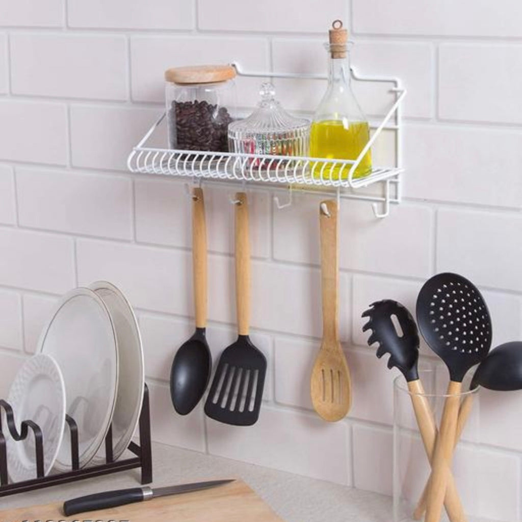 Multipurpose Kitchen Storage Rack Wall Hanging Kitchen Storage and Organizer White Racks & Holders