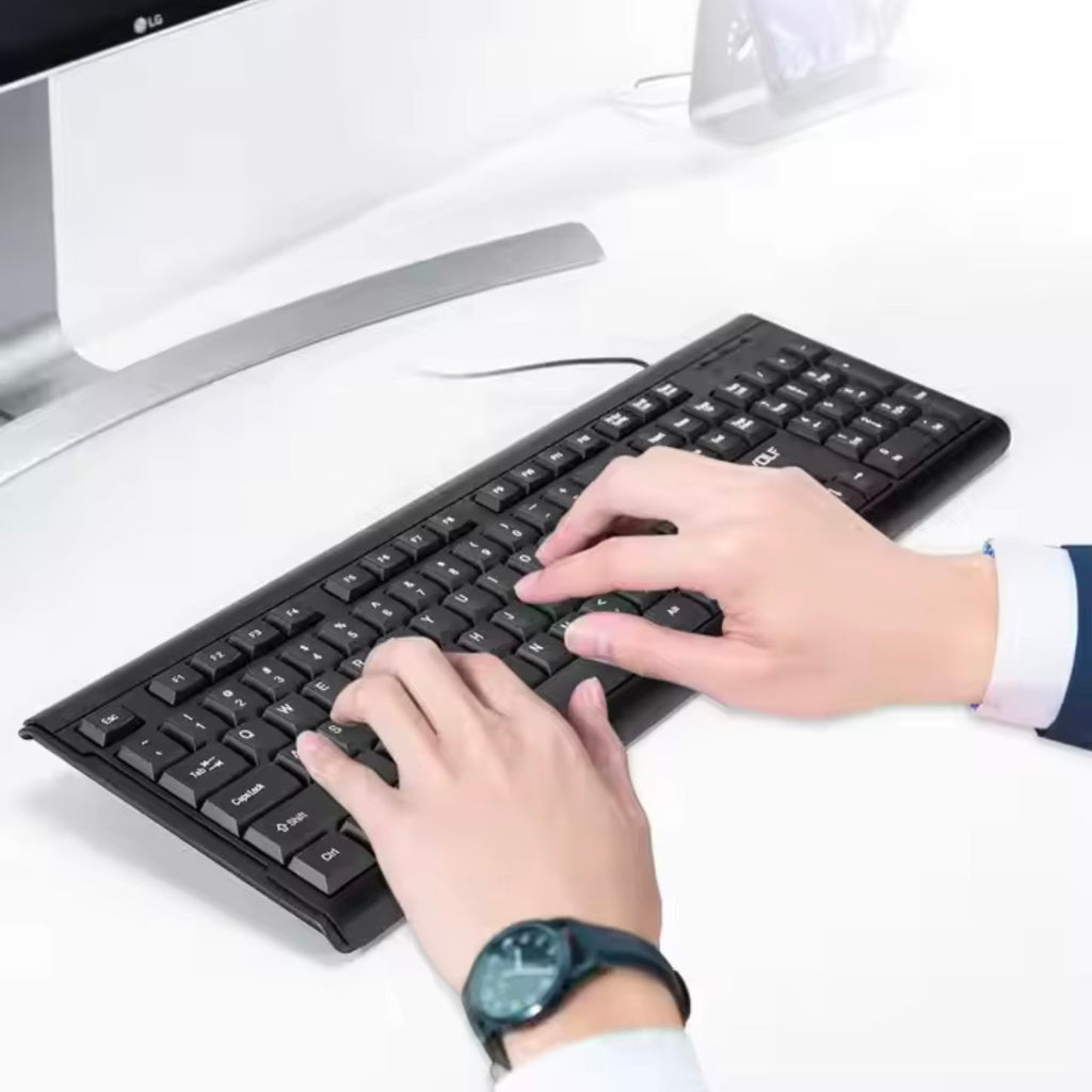 Wired USB Keyboard and Mouse - Ergonomic Design, Silent Operation, Optical Tracking, Ideal for Office, Study, and Home Use, Home Office Essentials | Ergonomic Keyboard | Optical Tracking Mouse..