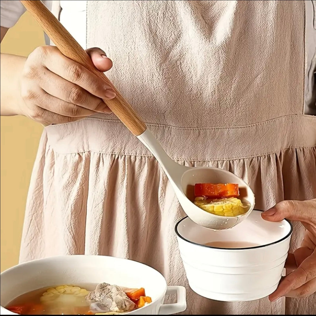 2 pcs Silicone Kitchen Utensil Set with Wooden Handles, Non-Stick, Safety Cooking Tools, Washable - Essential Modern Cookware Accessories
