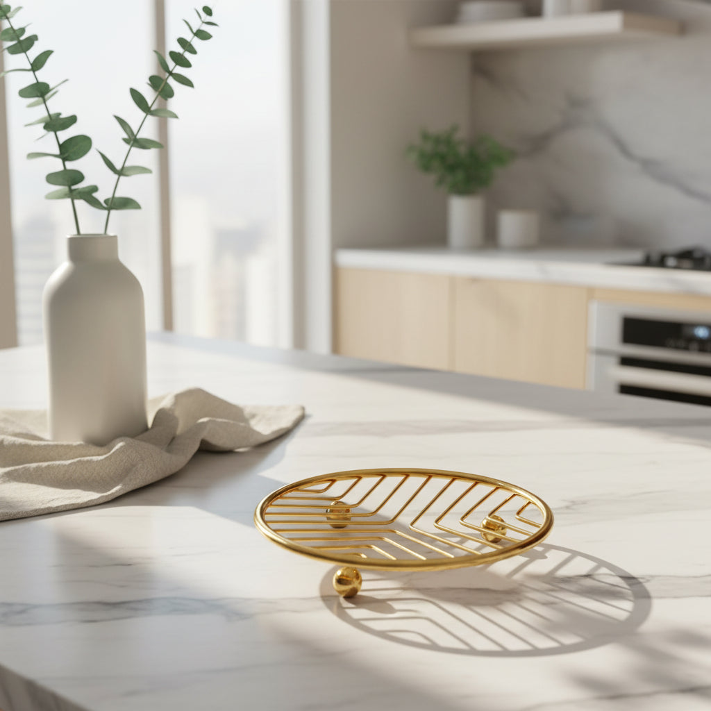 Elegant Golden Metal Soap Dish with Drainage – Decorative Bathroom & Kitchen Holder