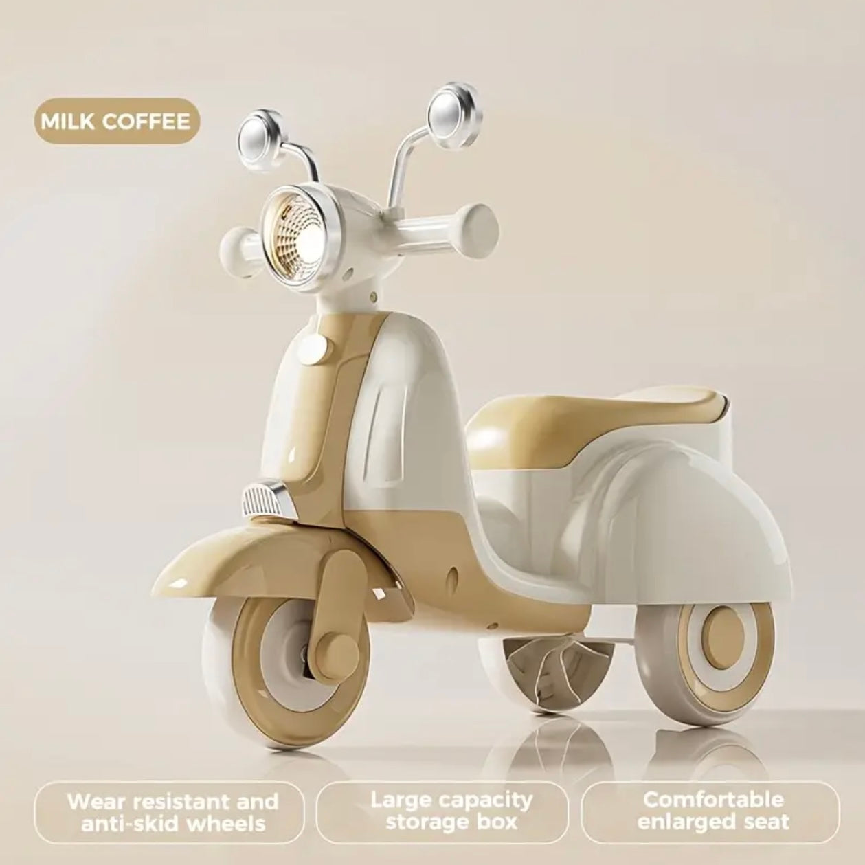 Kids' Scooter Toy Car with Music & Lights - 3+ Years, 3 Riding Modes (Ride-On, Push, Balance), Durable Plastic Wheels, 4 Colors (beige/Pink/Purple/Green) - Ideal Children's Day Gift